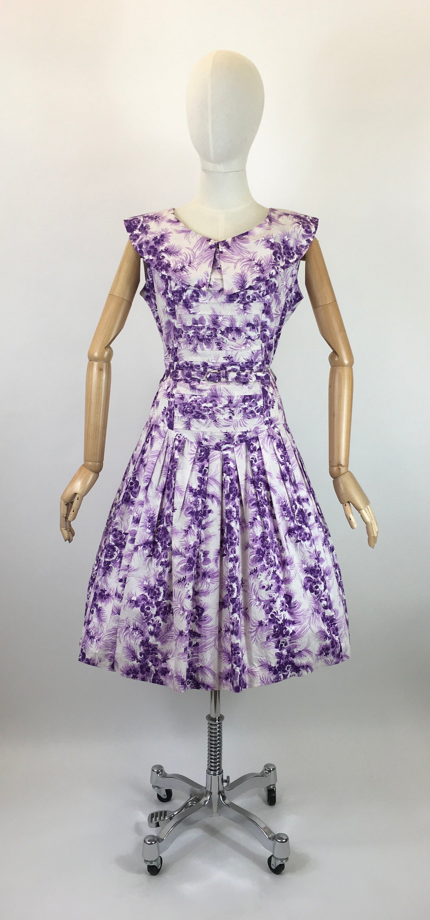 Original 1950’s Cotton Day Dress - In A Darling Rich Purple and Soft Lilac Floral