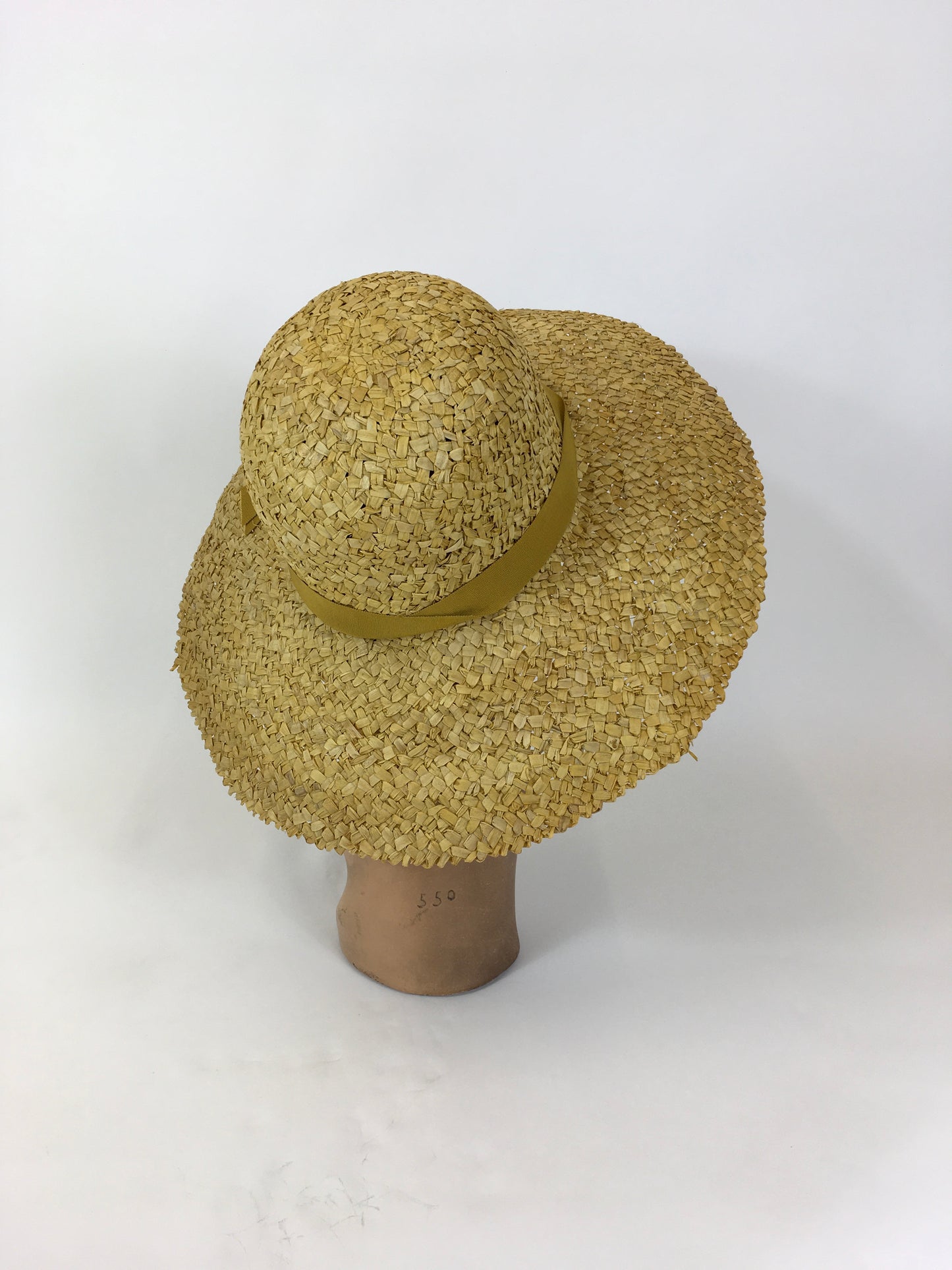 Original Early 1930’s Sensational Raffia Straw Hat - In Sunshine Yellow With Ribbon Trimming