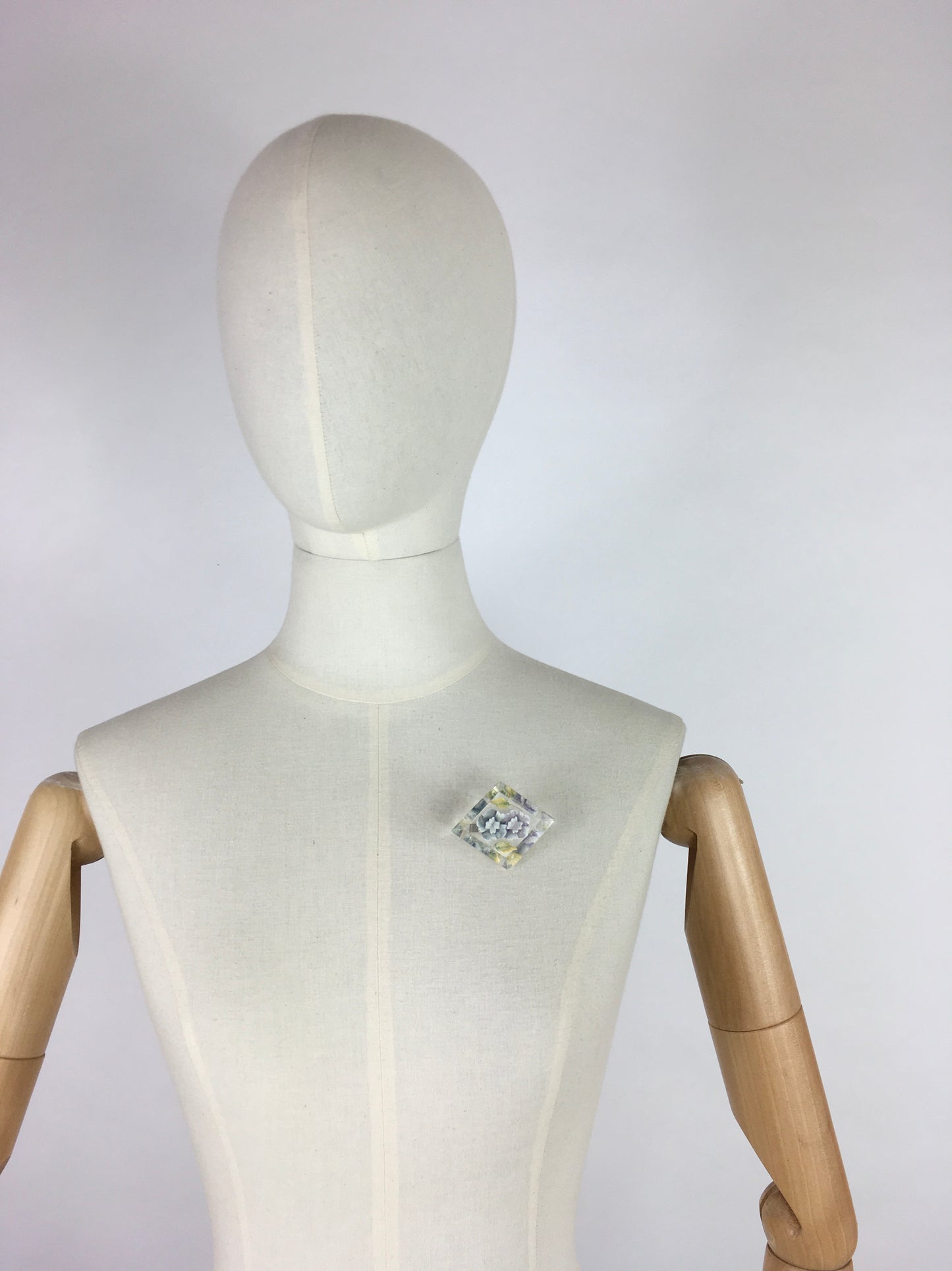 Original 1940s Reverse Carved Lucite Brooch - In A Lovely Powder Blue Floral