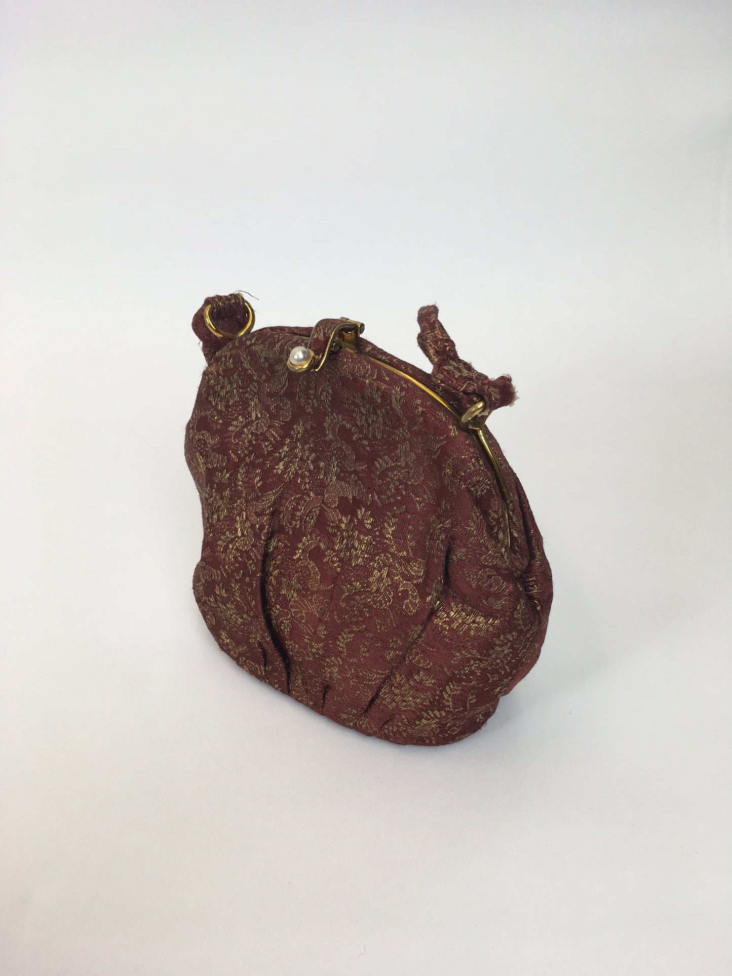 Original 1930’s Lame Evening Bag - In A Beautiful Burgundy with Gold Lame Floral Brocade
