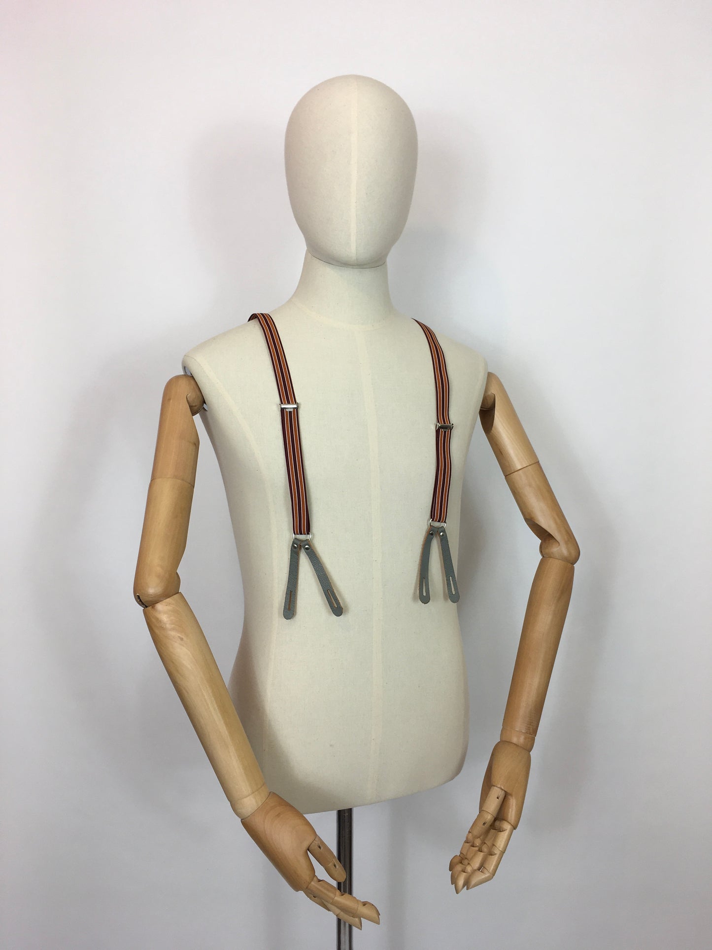 Original late 1950s Mens Button Braces - In a Fabulously Fun Orange and Burgundy Stripe