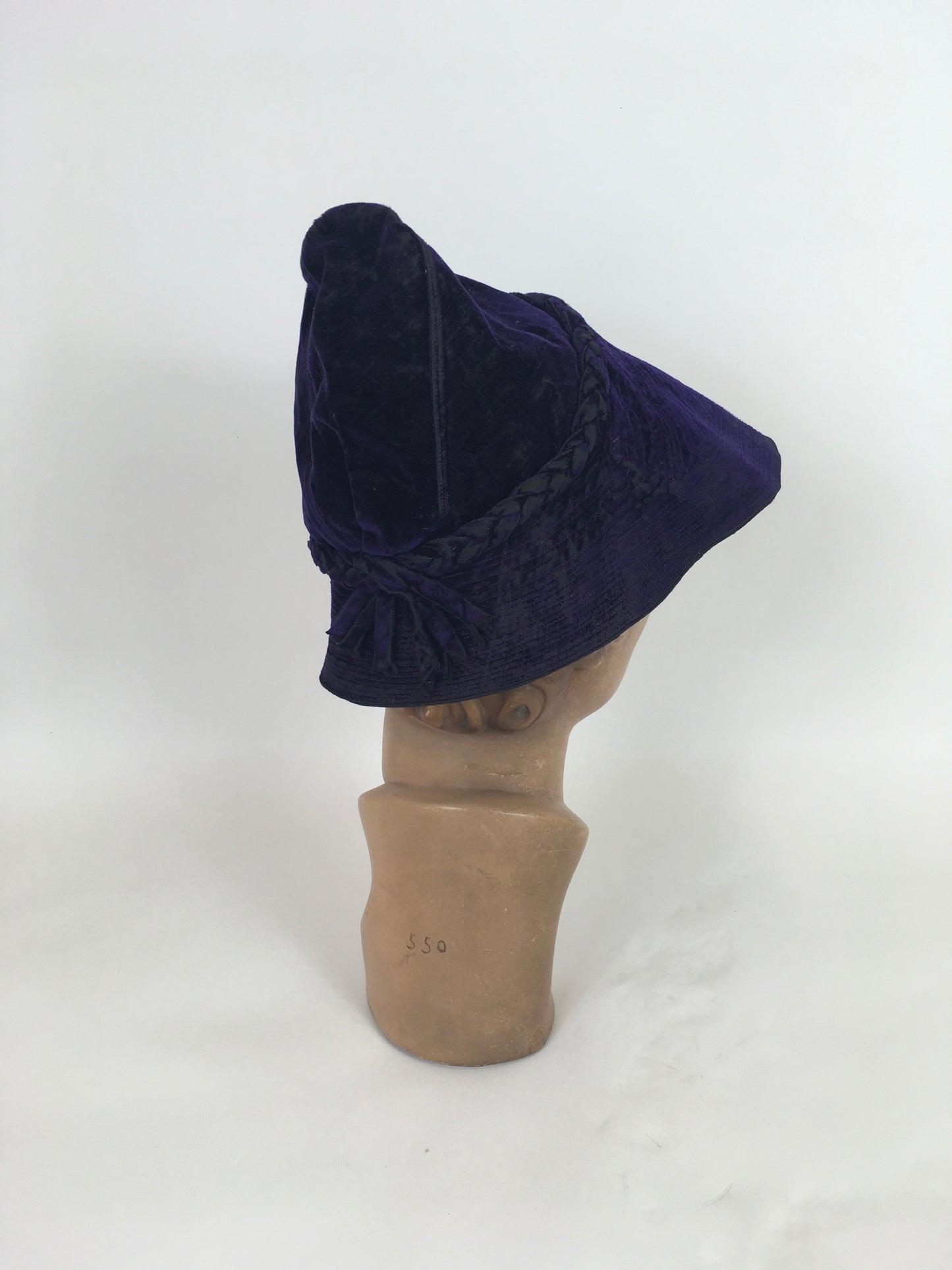 Original 1930’s Sensational Cone Shaped Hat - In A Sublime Cadbury Rich Purple Velvet