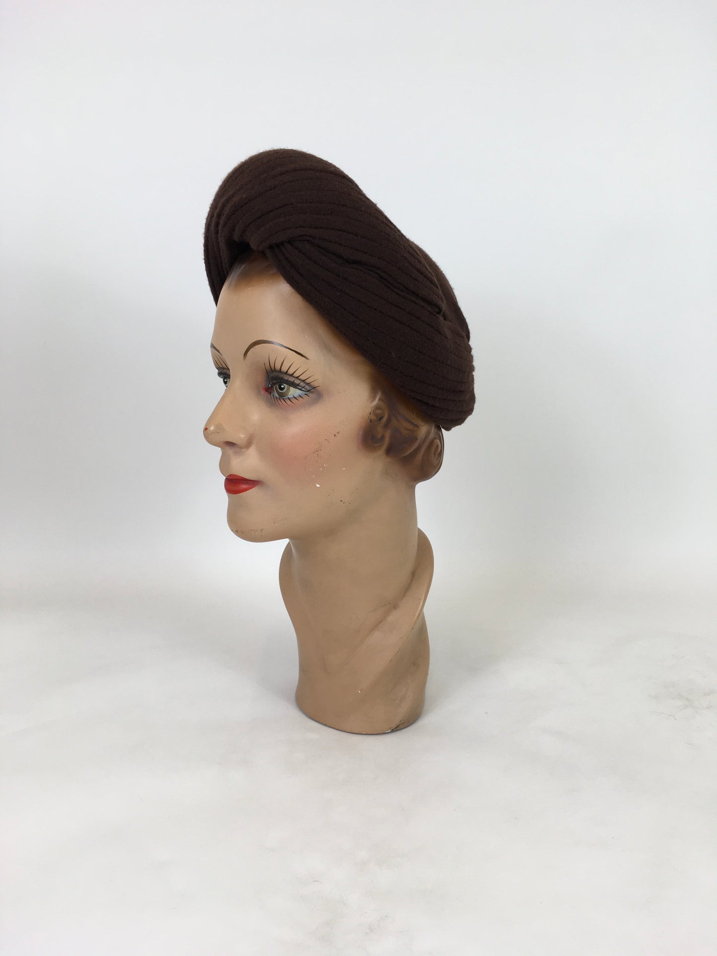 Original 1940's Stunning Wool Turban - In Dark Chocolate Brown