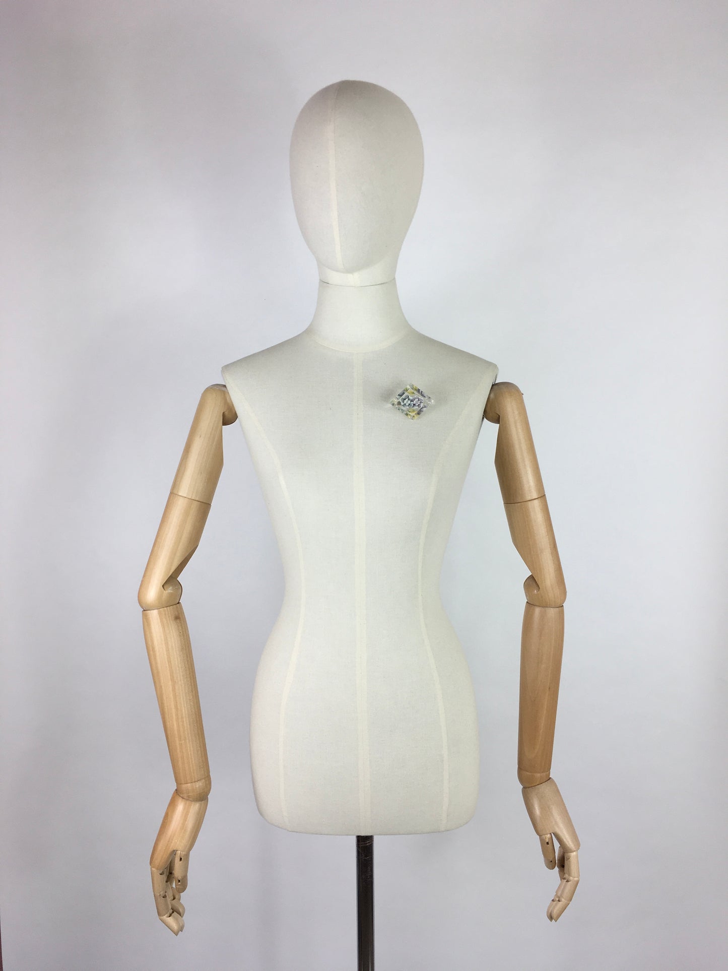 Original 1940s Reverse Carved Lucite Brooch - In A Lovely Powder Blue Floral