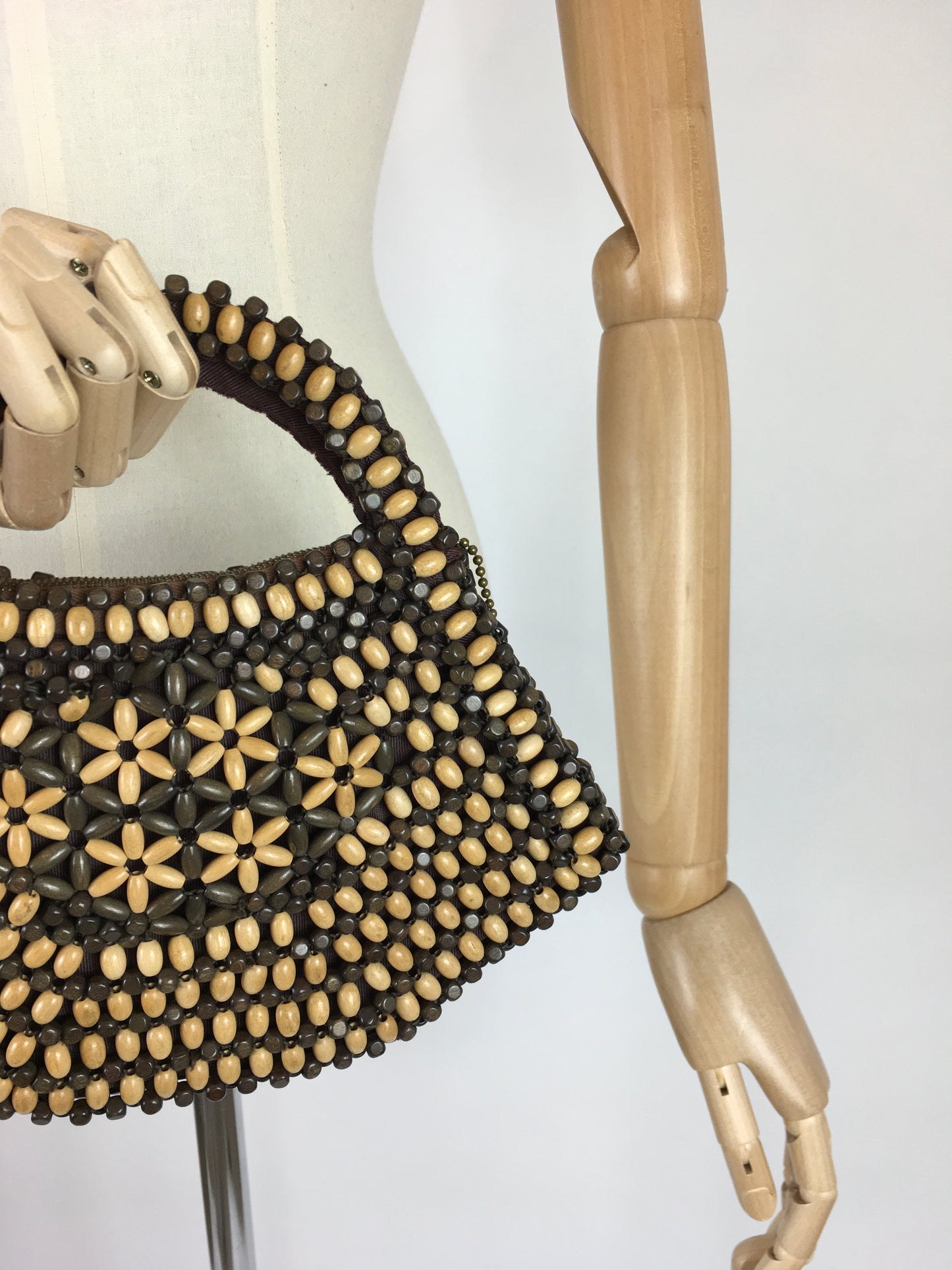 Original 1940’s Wooden Beaded Bag - In A Fabulous Shape with 2 tone beadwork