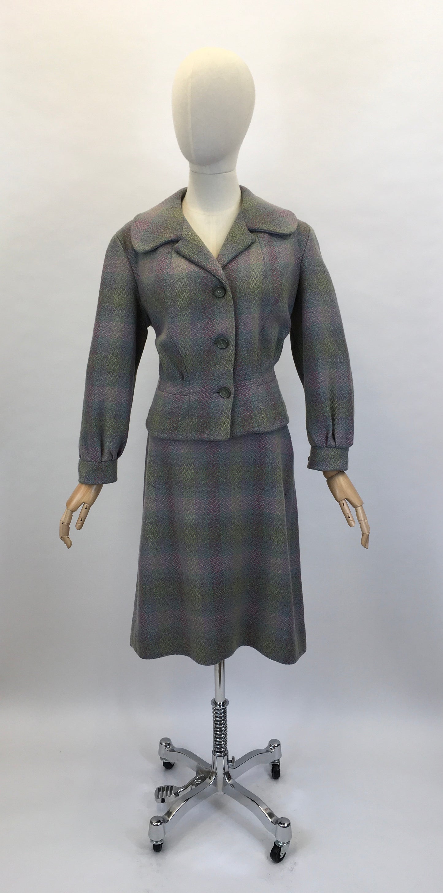RESERVED DO NOT BUY - Original Early 1950’s 2pc Wool Suit - In A Lovely Springtime Colour Pallet