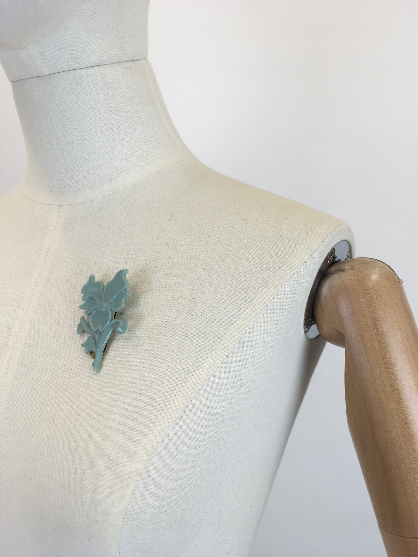 Original Late 1930’s Early 1940’s Plastic Floral Dress Clip - In Pale Duck Egg
