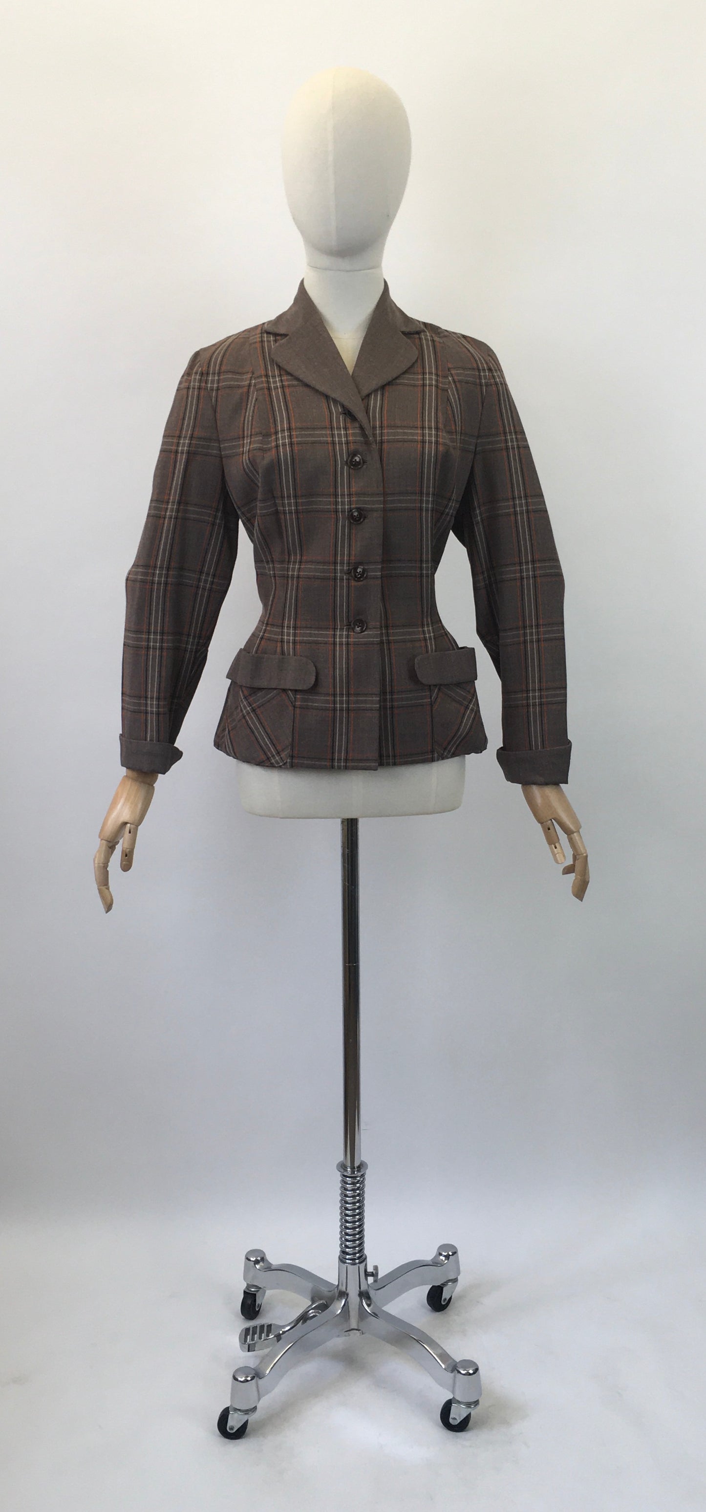 Original 1940's Gorgeous Plaid Jacket - In Brown, Zesty Orange and Cream