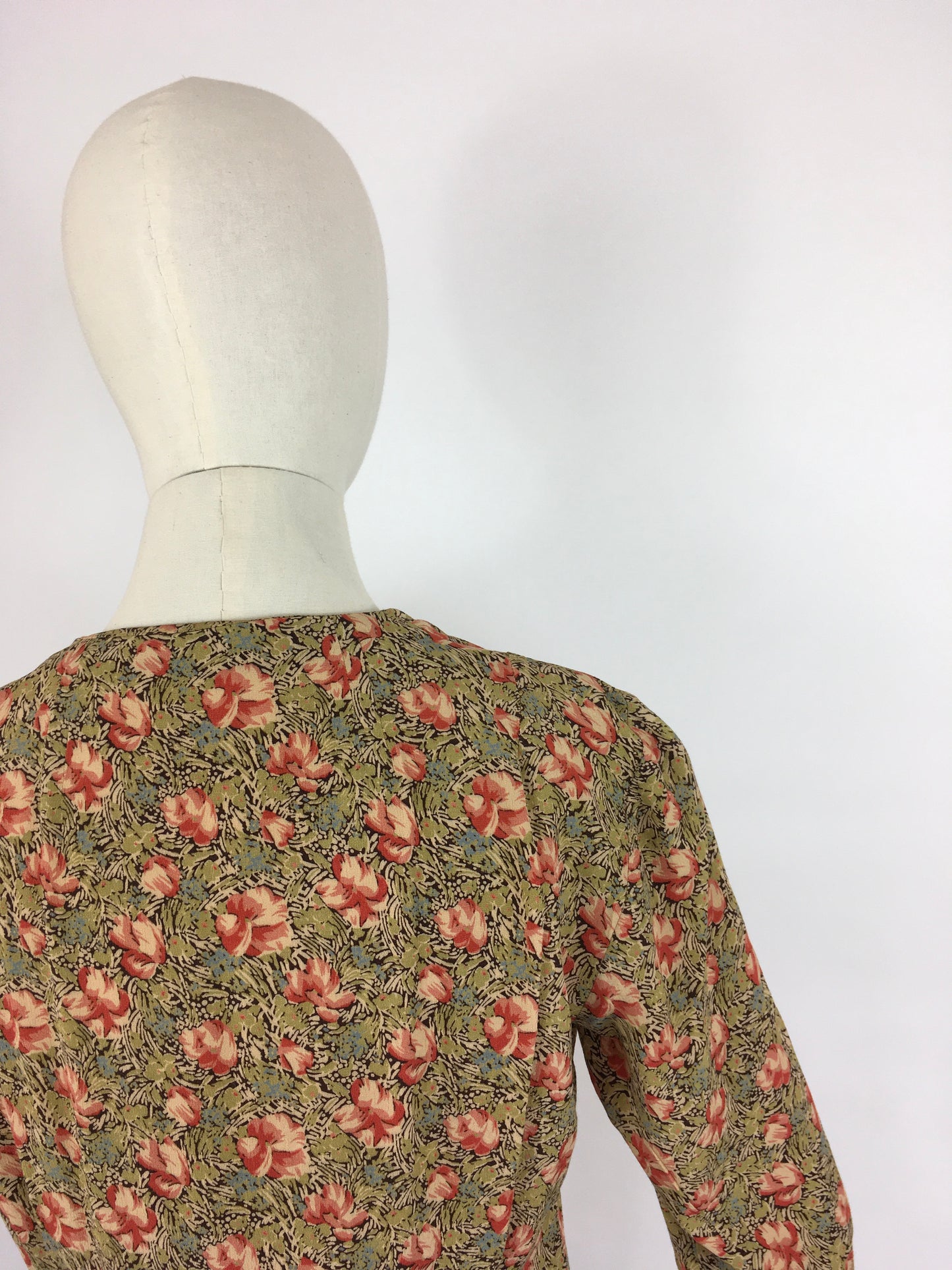 Original 1930s Exquisite Dress - In a Breathtaking Colour Palette Of Warm Rose Pinks and Reds, Tonal Greens and Powder Blues on a Floral Crepe