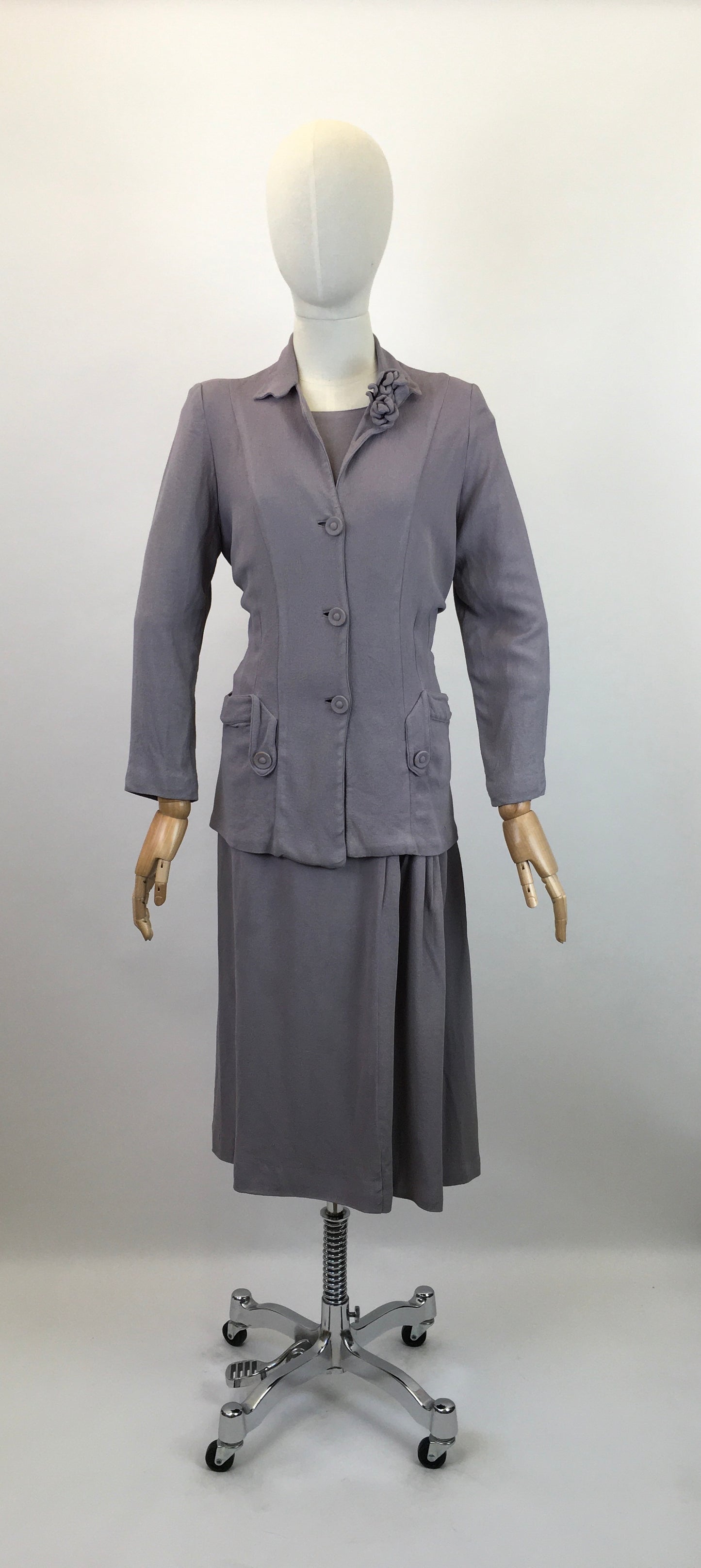 Original 1940's Stunning VOLUP Going Away Dress and Jacket Set - In A Pale Mauve