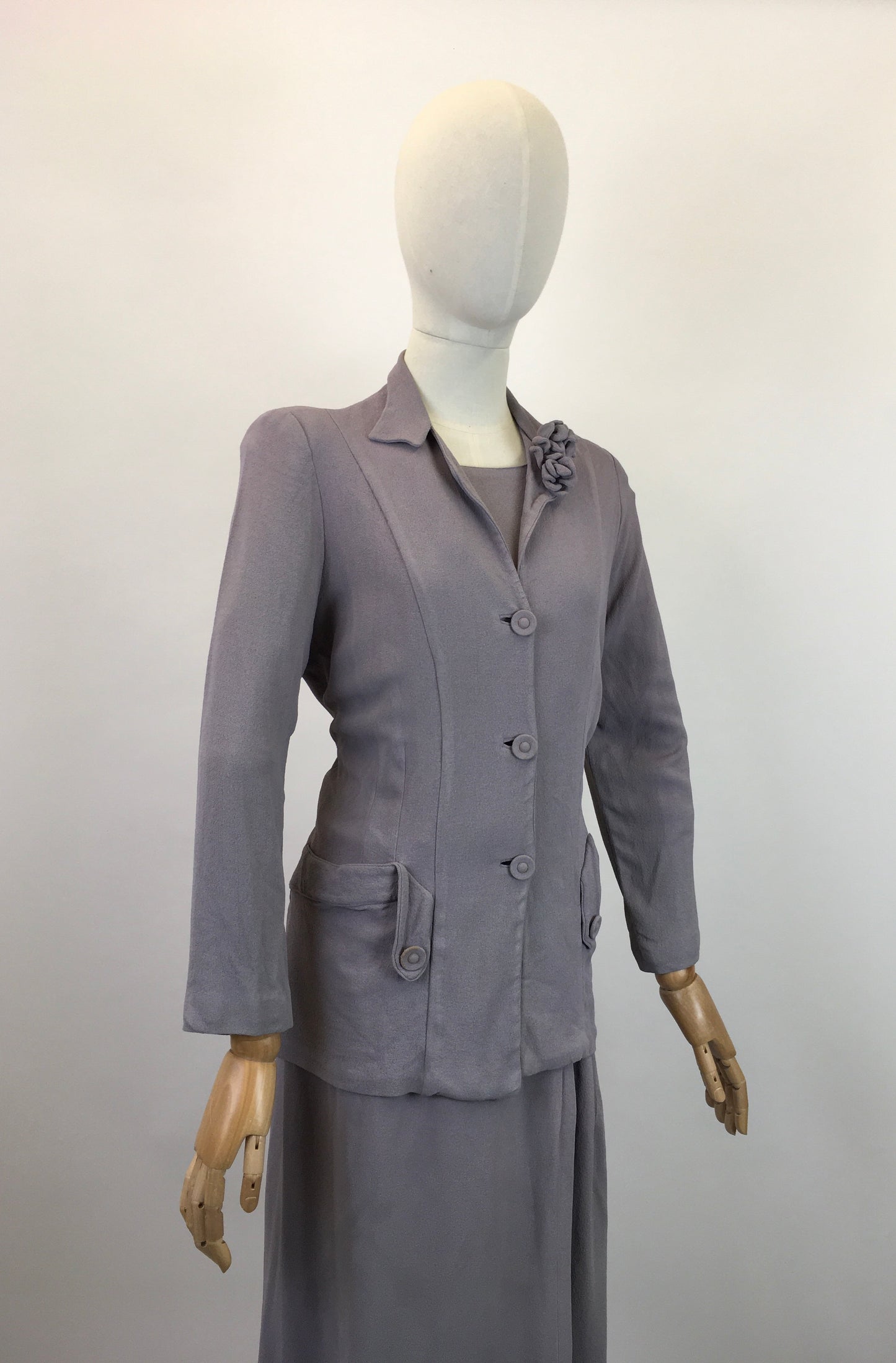 Original 1940's Stunning VOLUP Going Away Dress and Jacket Set - In A Pale Mauve