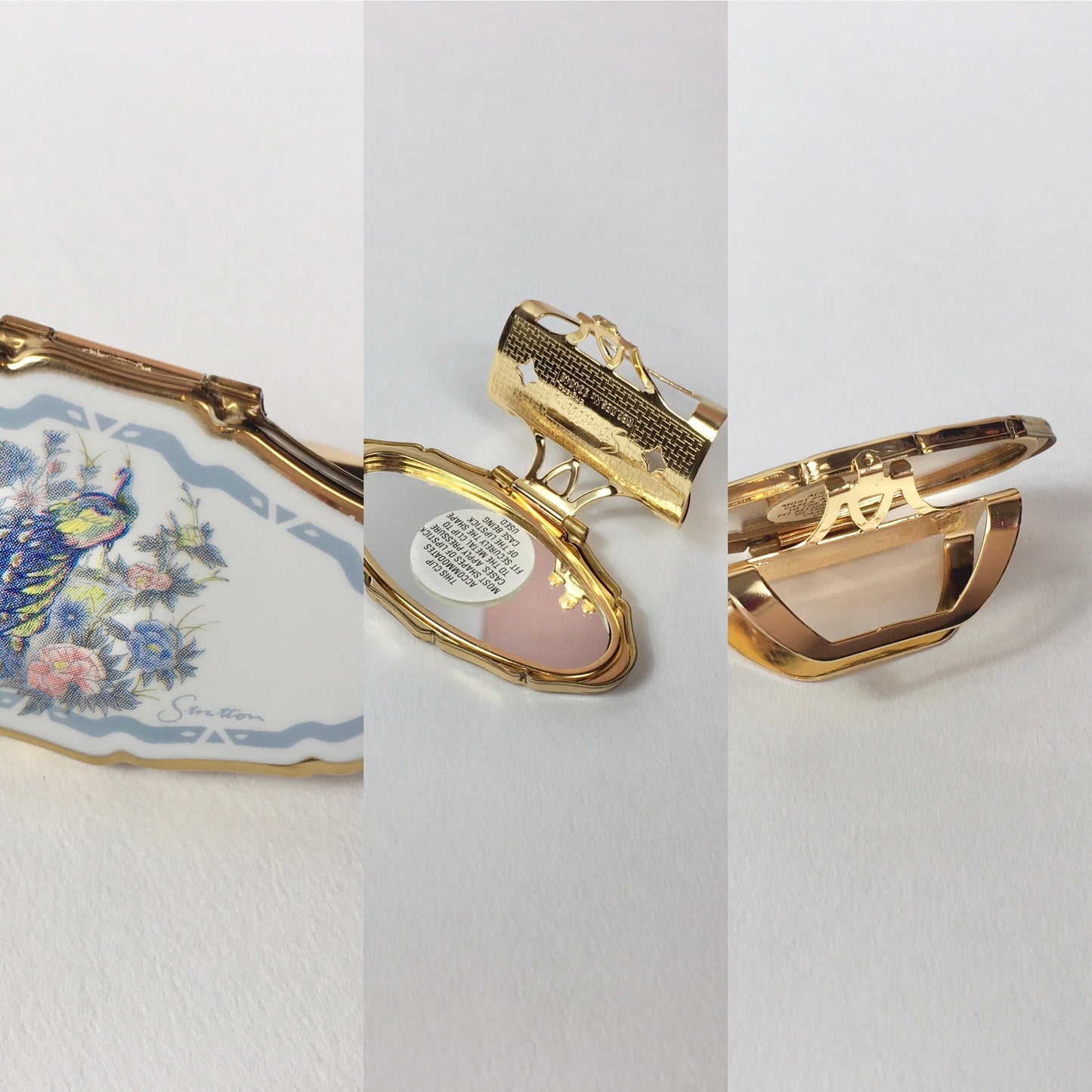 Original 1950’s Lip View By Stratton - Never Been Used Featuring A Peacock & Floral Design