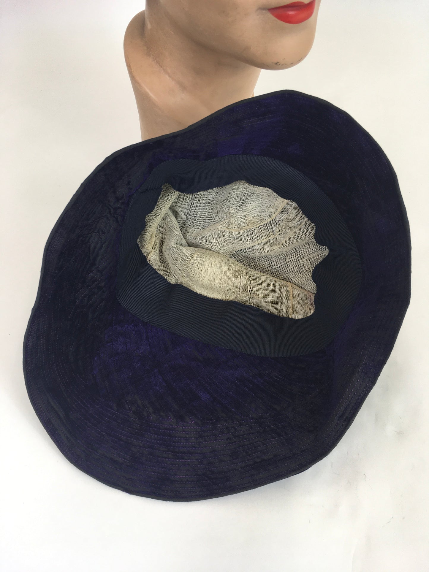 Original 1930’s Sensational Cone Shaped Hat - In A Sublime Cadbury Rich Purple Velvet
