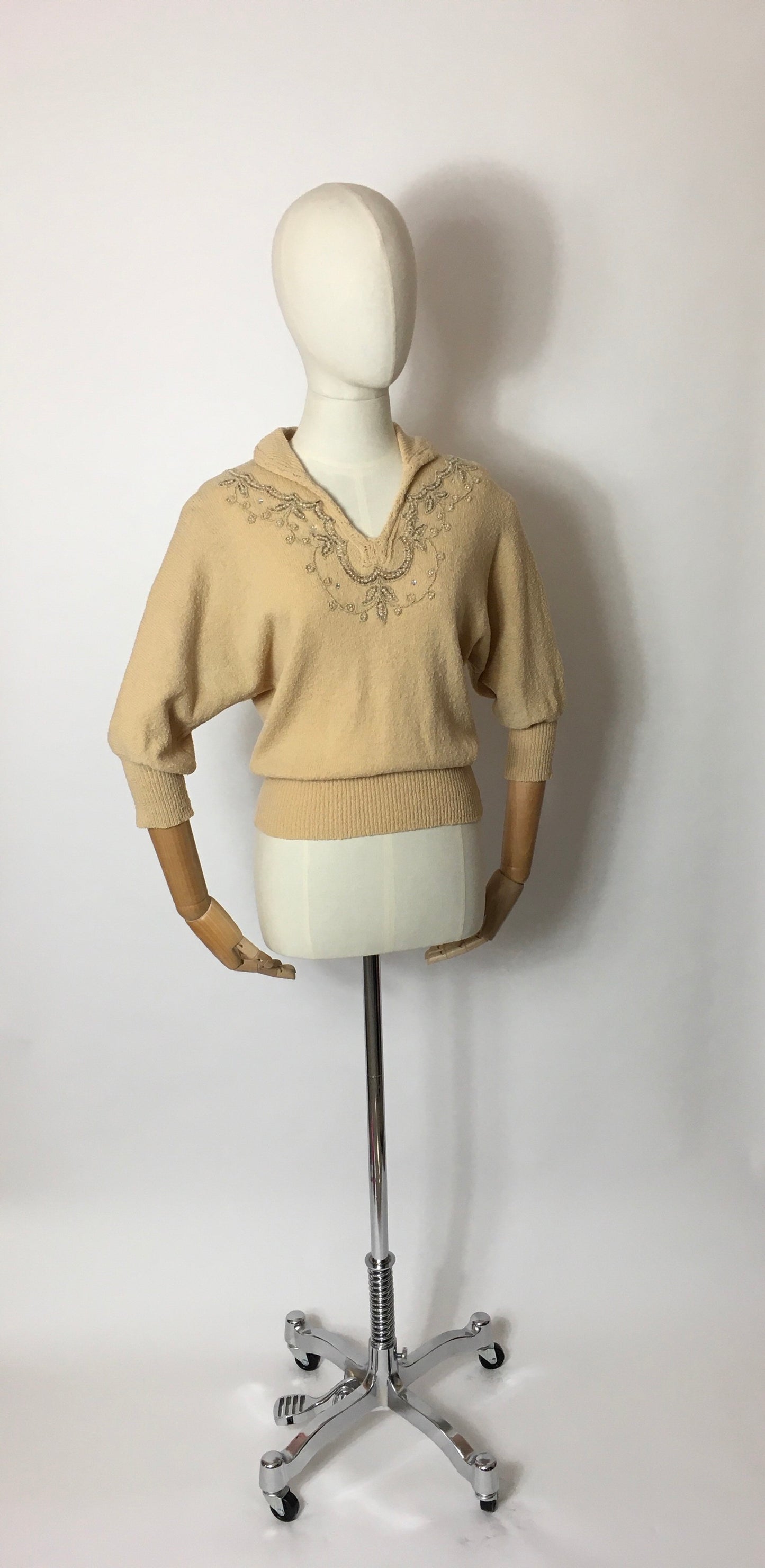 Original 1940’s Knitted Jumper - Adorned with Beautiful Beadwork & Has Dolman Sleeves