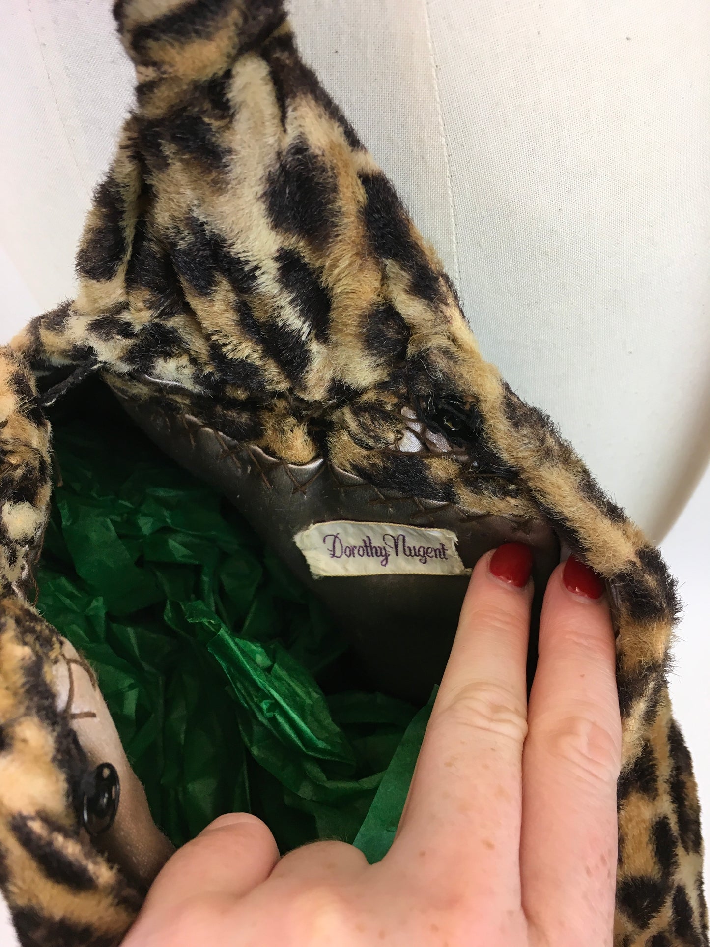 Original 1940's Fabulous Faux Fur Slouchy Handbag - In Leopard Print