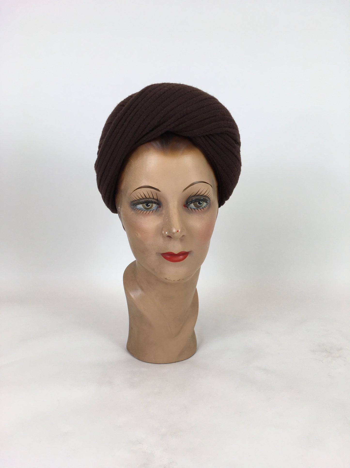 Original 1940's Stunning Wool Turban - In Dark Chocolate Brown