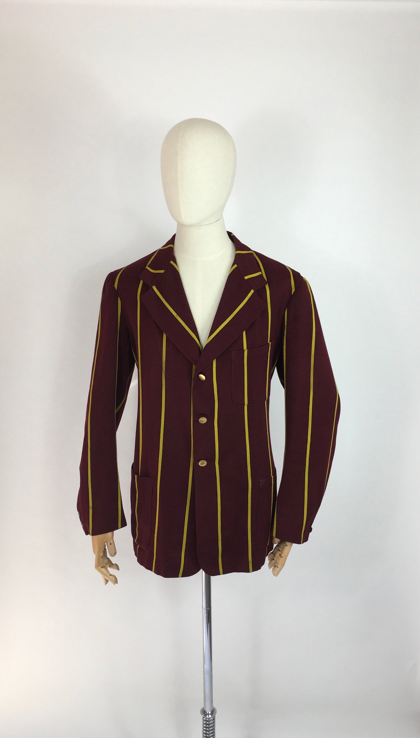Original College Blazer By ‘ Ryder and Amies Cambridge’ - In a Lovely Burgundy and Yellow Stripe