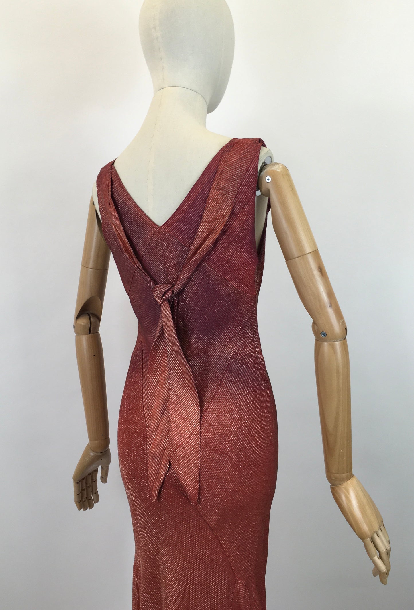 Original SENSATIONAL 1930's Evening Gown with Capelet - In Burnt Orange and Gold Lame with Rabbit Fur Trim