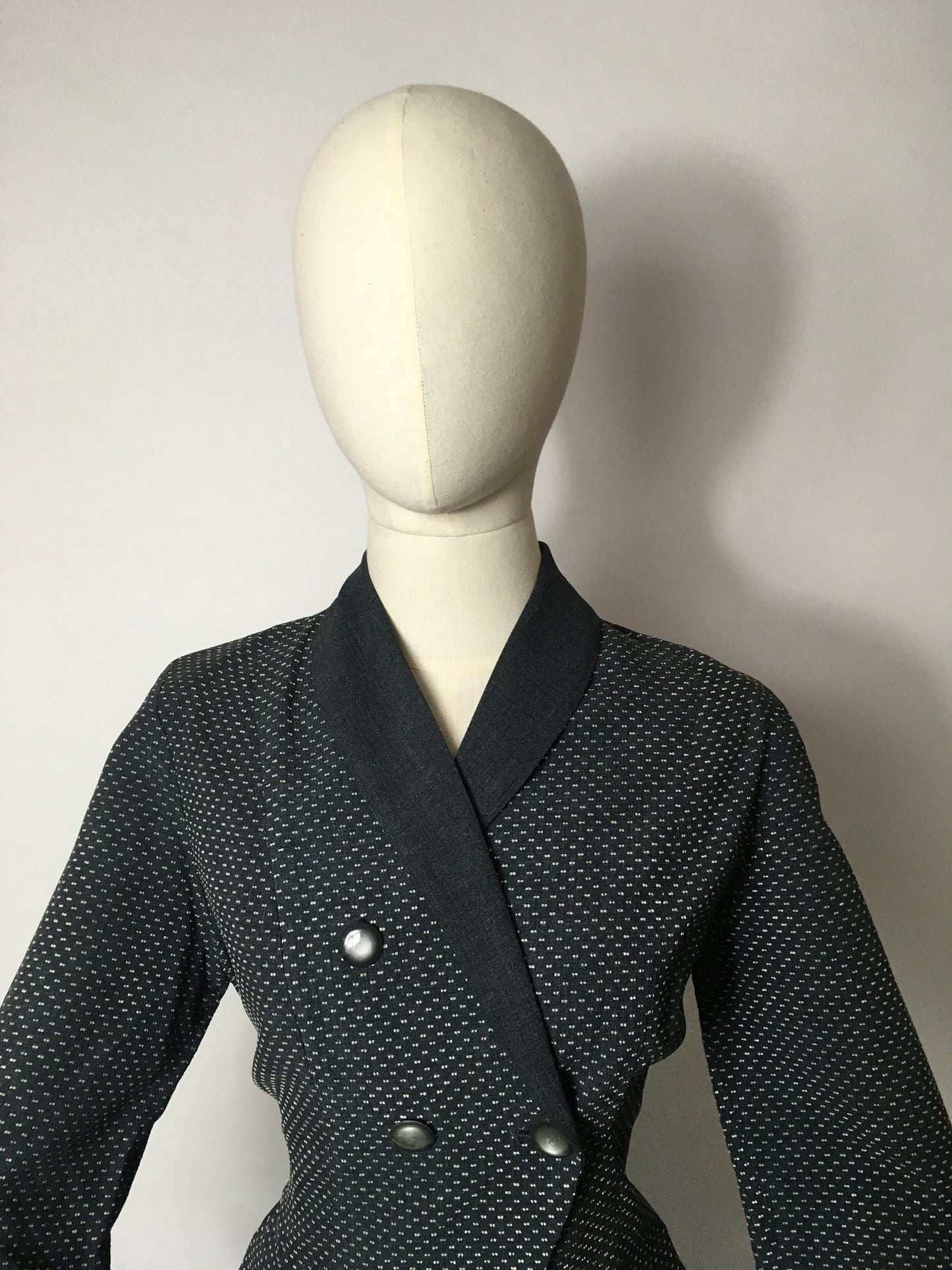 Original 1940’s Slate Grey Lightweight Suit - A lovely Asymmetric Front Shape Detailing