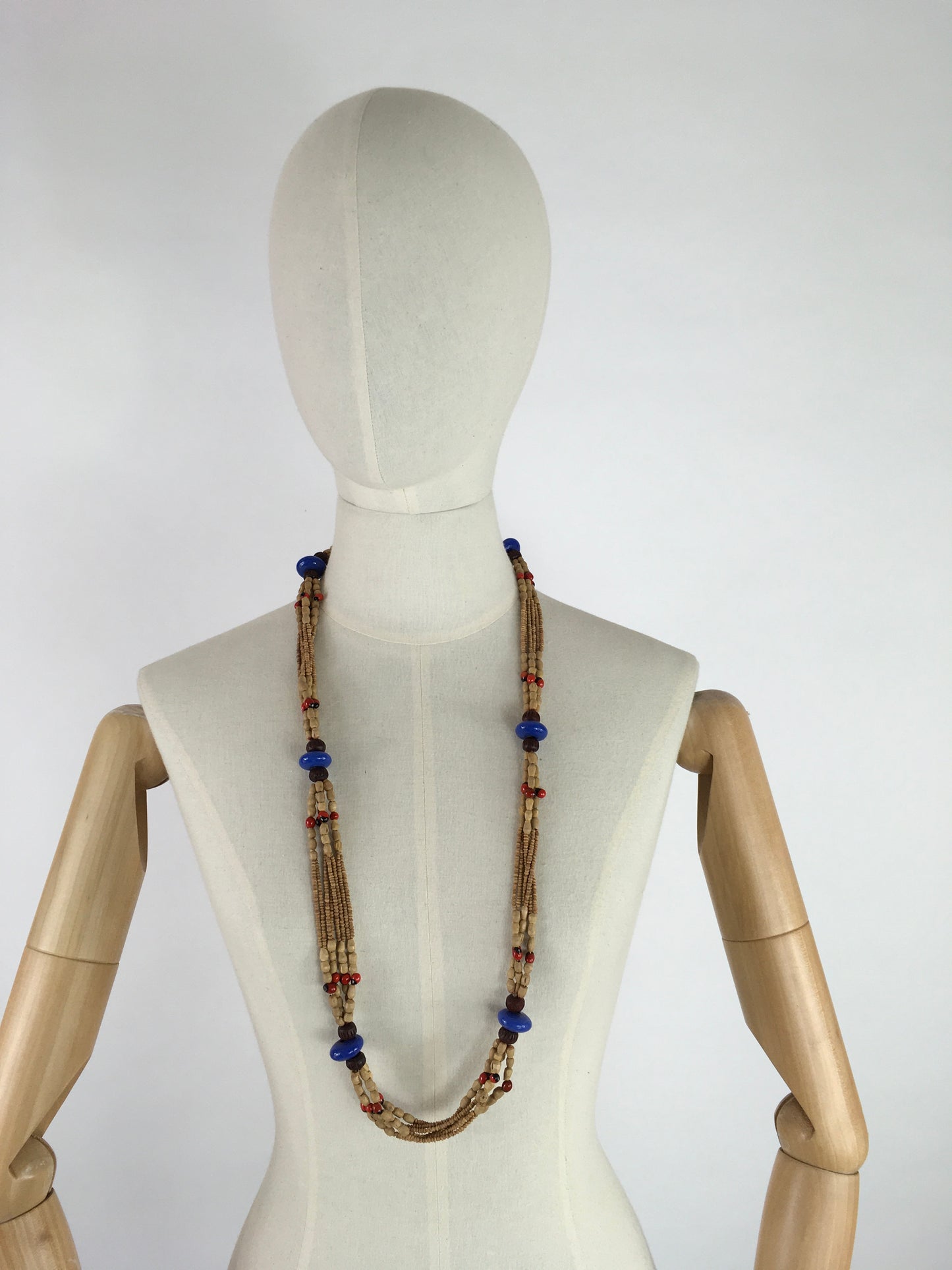 Original 1930s Multistrand Necklace - In Contrasting Wooden and Glass Beads