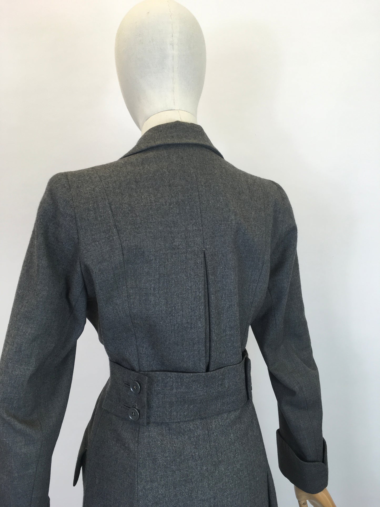 Original 1940's Fabulous Wartime Coat - In A Dark Charcoal Grey With Beautiful Details
