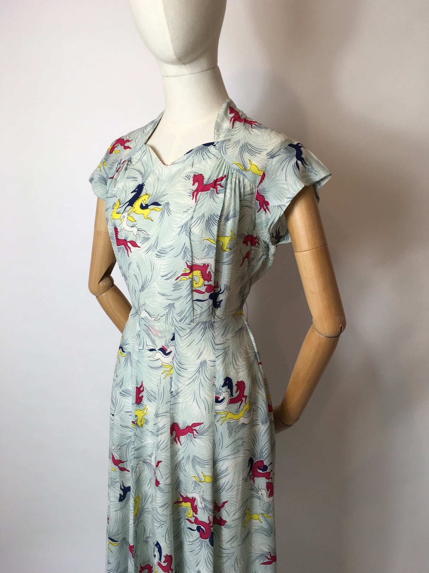 Original 1940’s Dancing Horses Print Dress - In a lovely Sheer Rayon Fabric