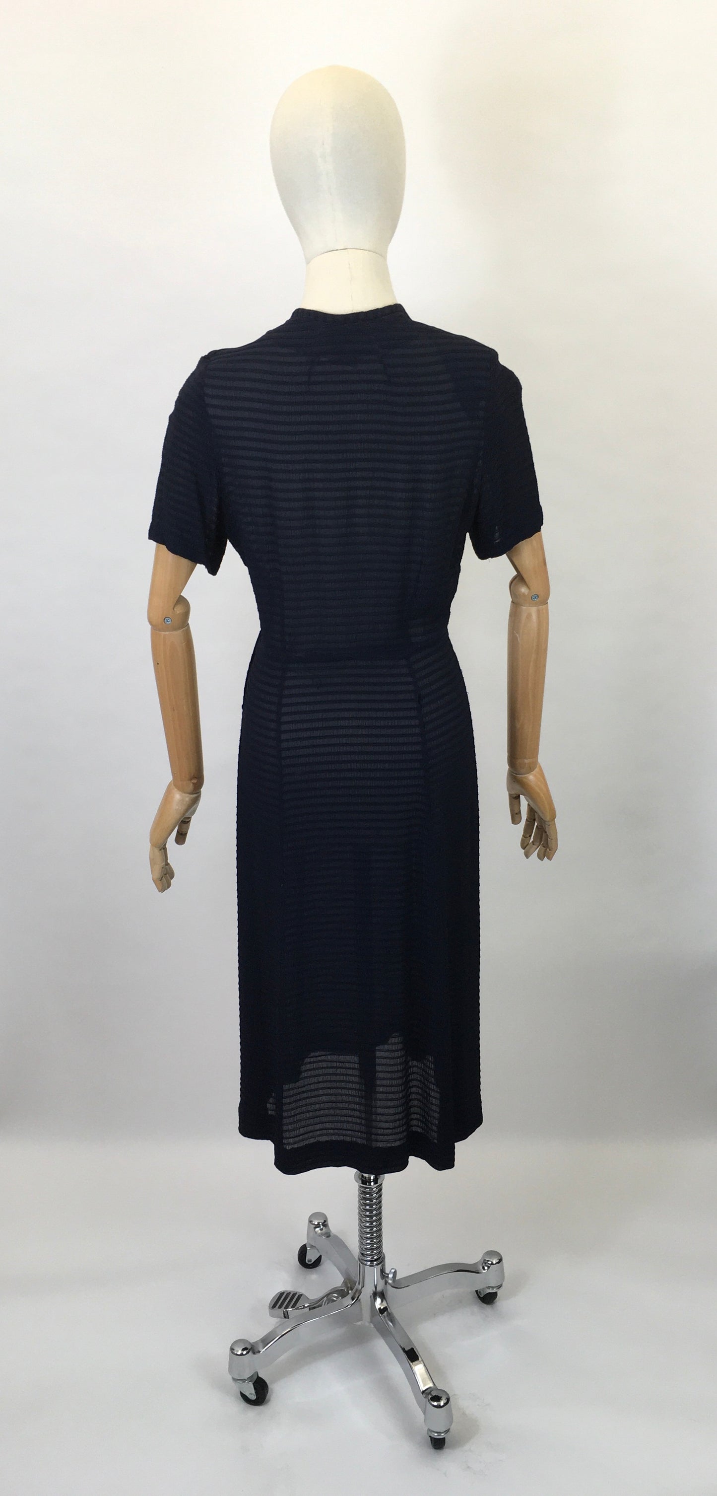 Original 1940’s Dress By ‘ Youth Guild of Boston ‘ - Made From A Lovely Sheer Rayon In Navy