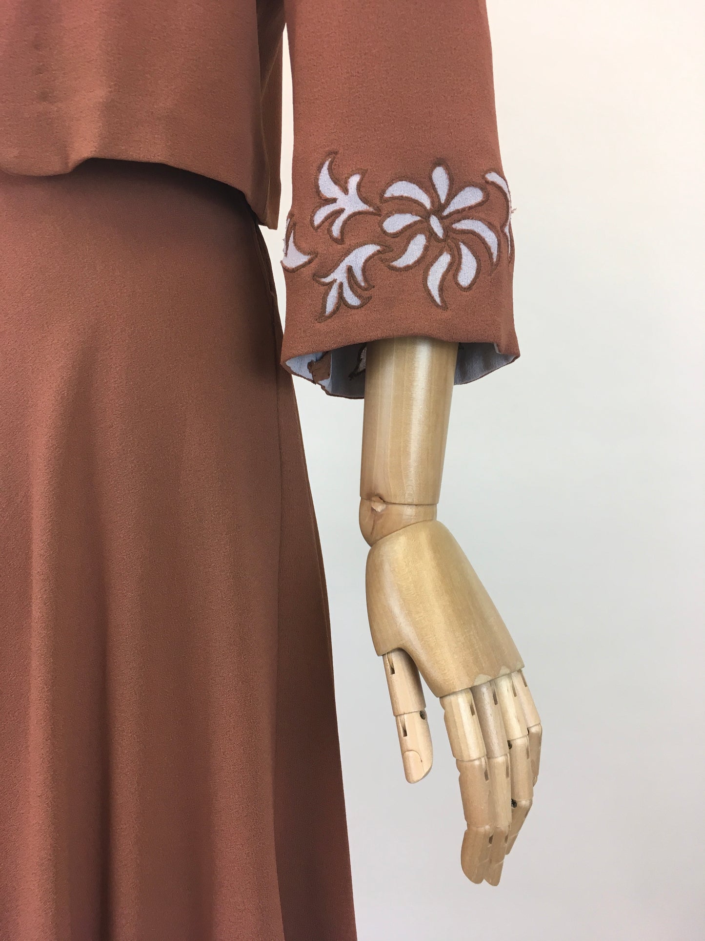 Original 1940's Darling 2Pc Dress & Bolero Set - In A Soft Brown With Grey Accents