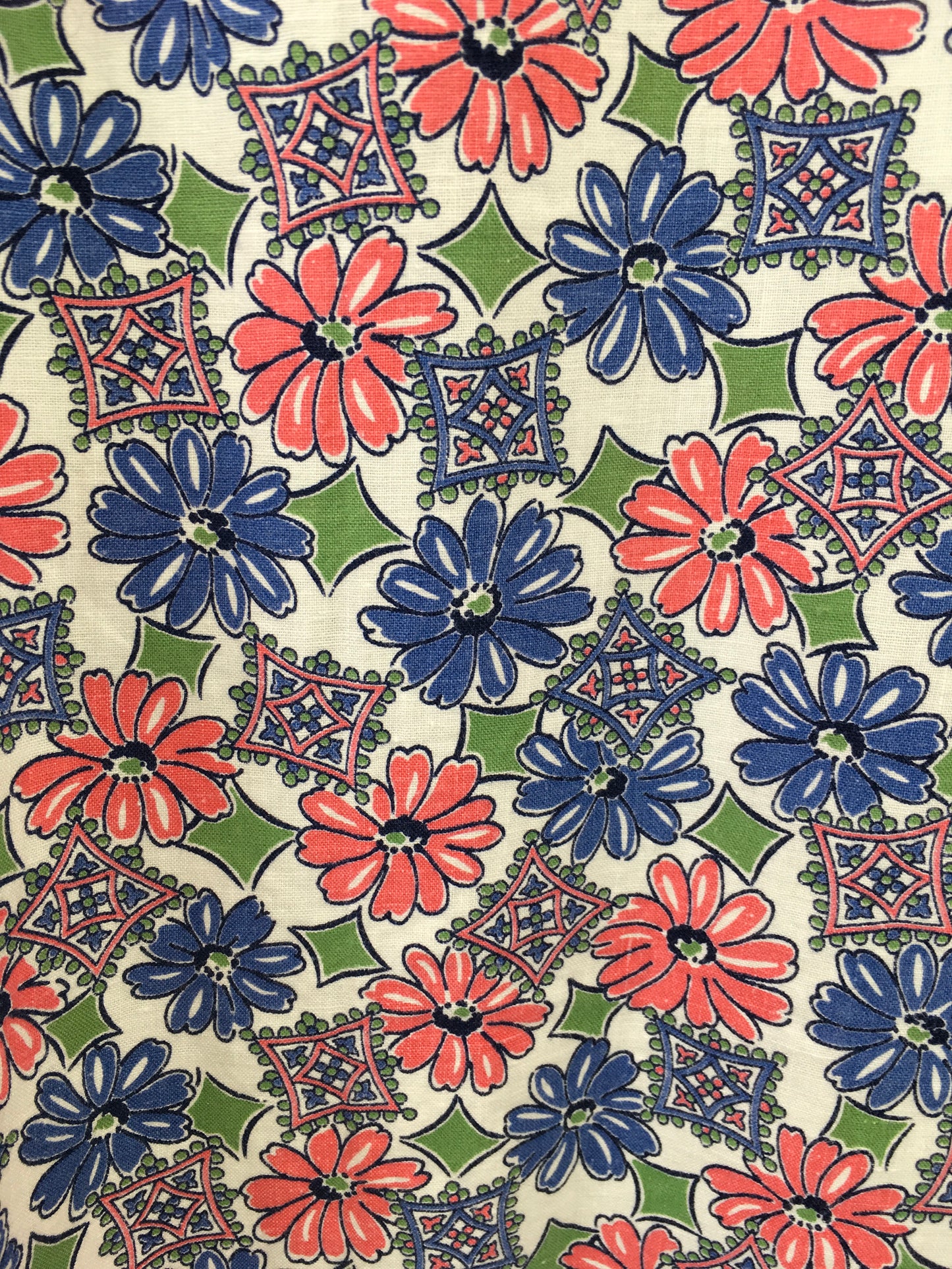 Original 1940’s Beautiful Floral Cotton Full Pinny - In Blues, Soft Pinks and Greens
