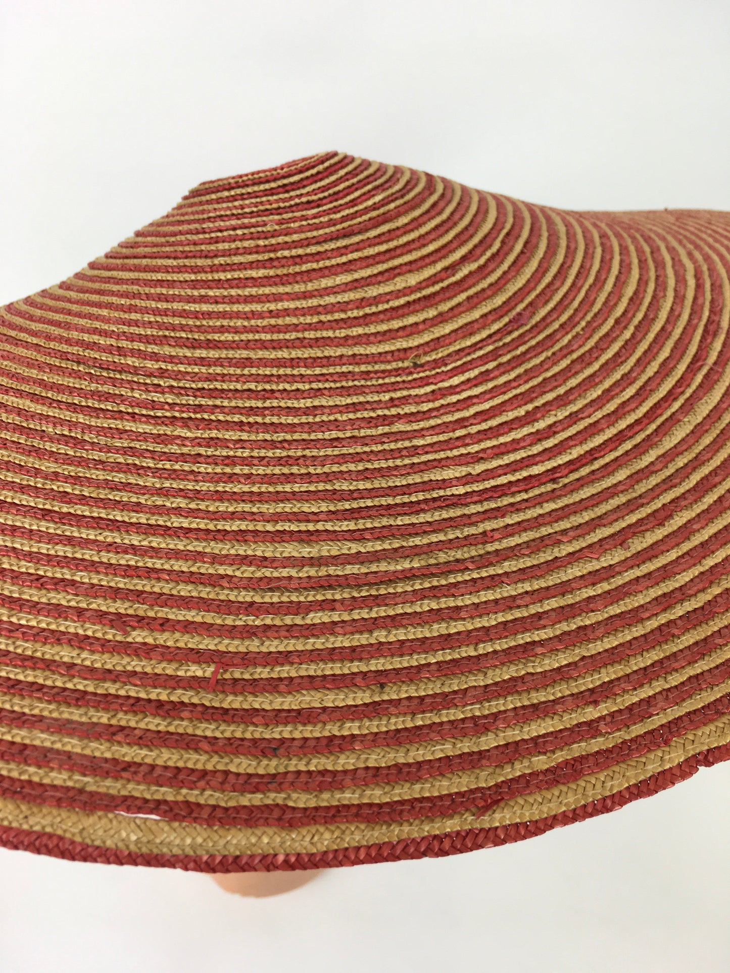 Original 1940’s Wide Straw Sun Hat - In A Beautiful Red & Natural Straw