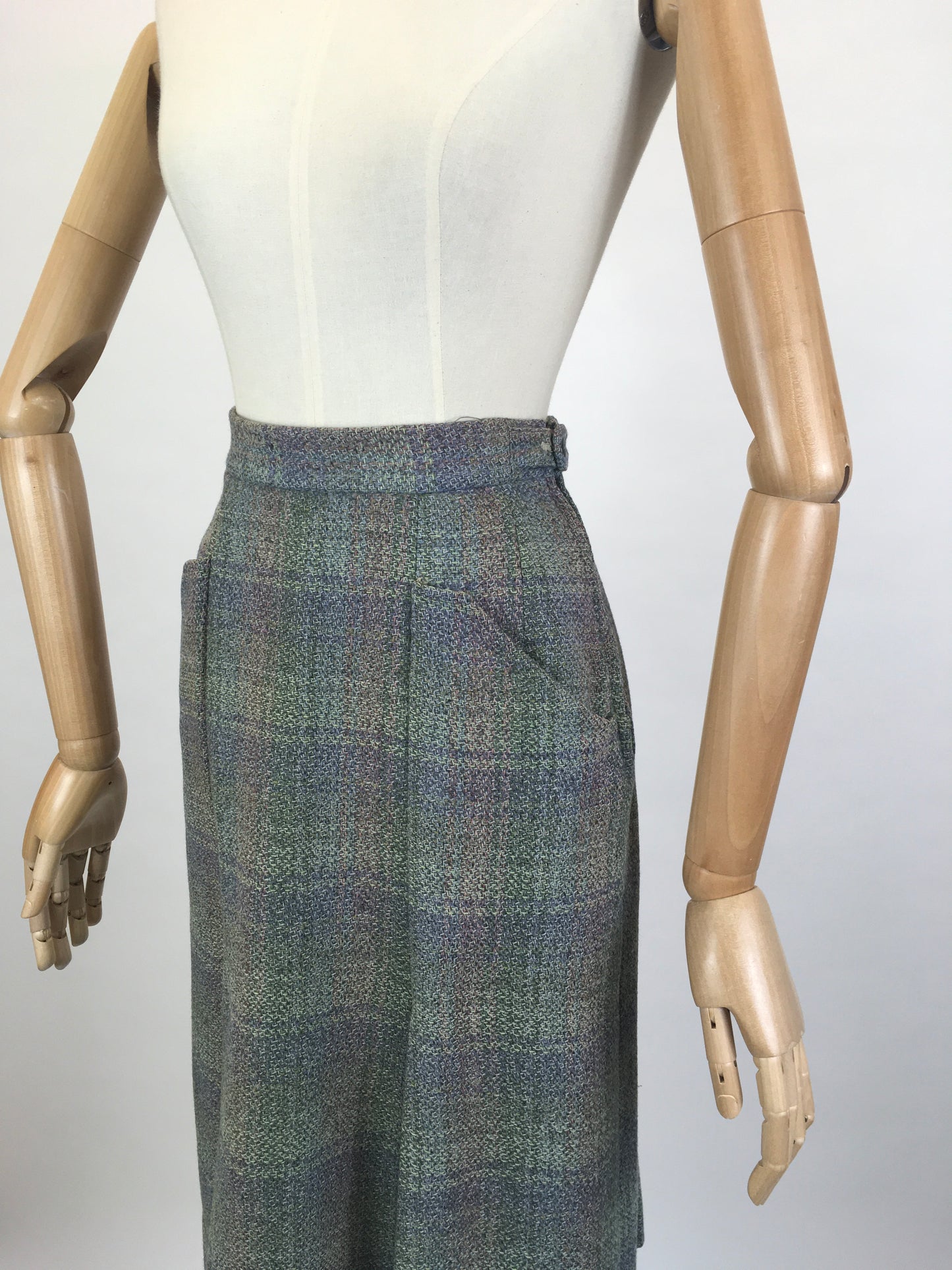 Original Late 1950’s Wool Skirt by ‘ Daks’ - In A Pink, Purple, Green & Blue Tweed