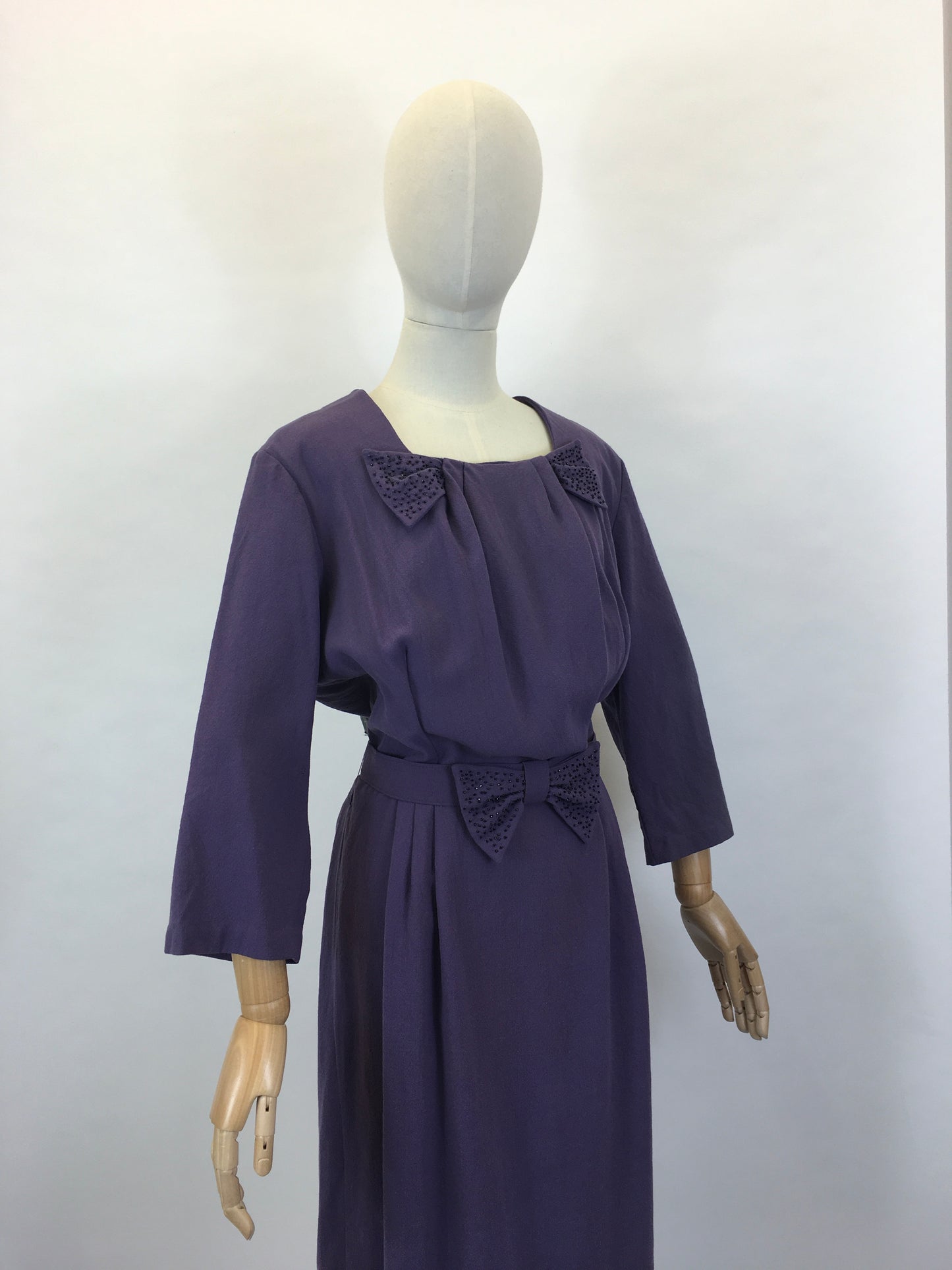 Original 1940’s Cadbury’s Purple Wool Dress - With Beaded Embellishment Details