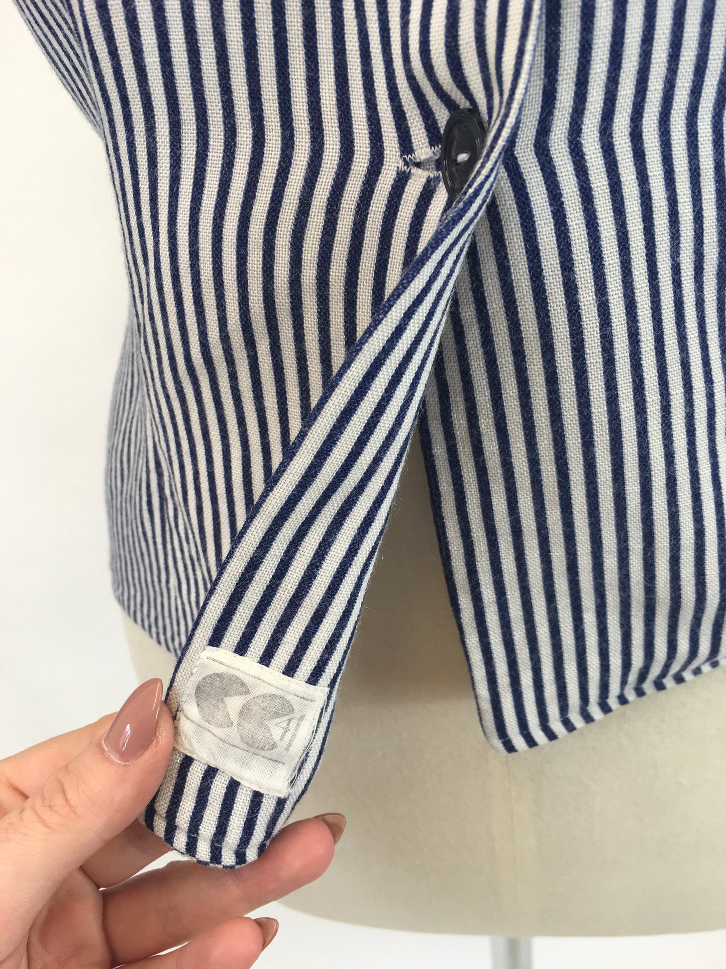 Original 1940's Fabulous CC41 Utility Blouse - In A Classic Navy & White Linen