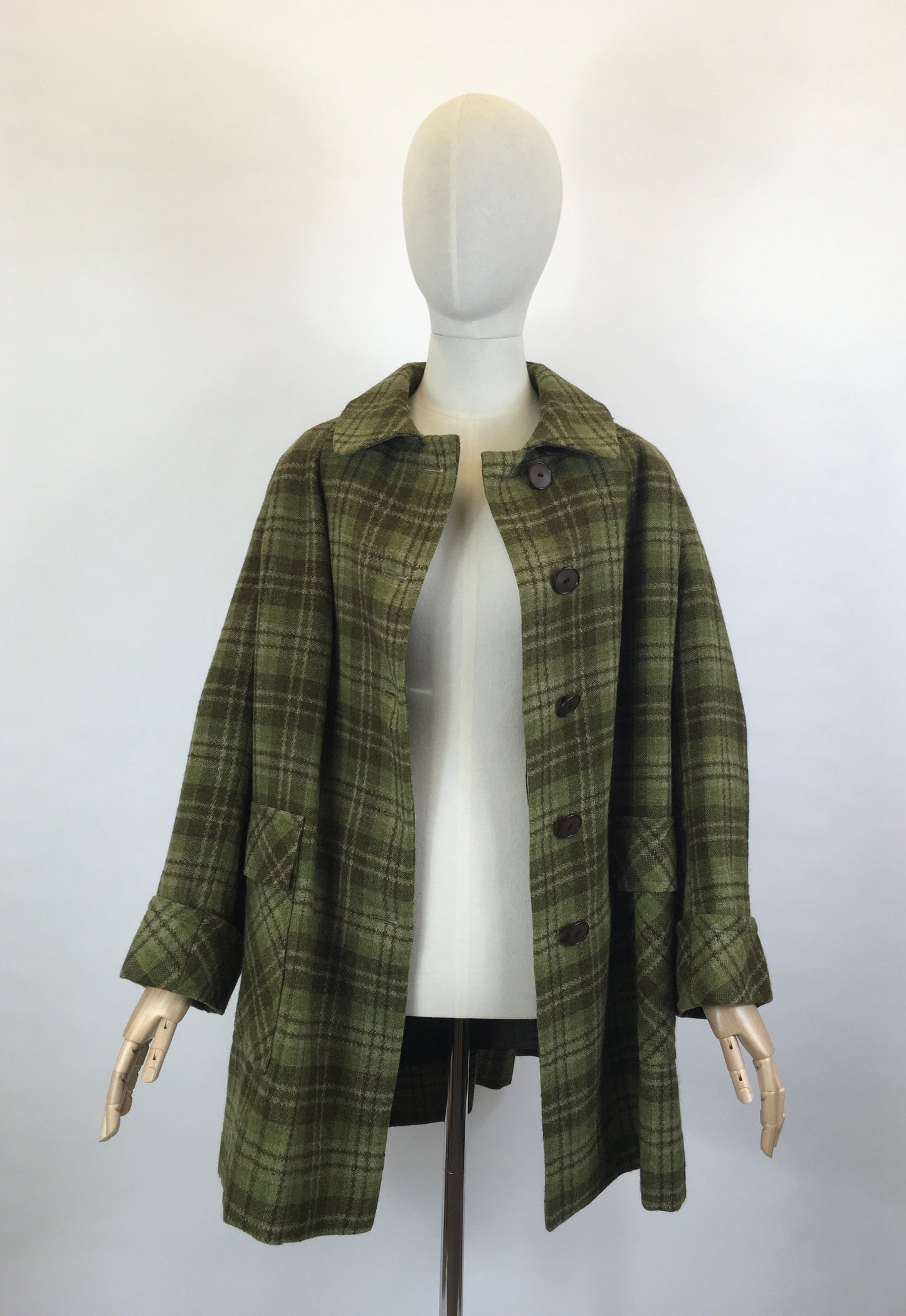 Original 1950’s FABULOUS Green Check Jacket/ Coat - Classic 50’s Styling & Great Pockets