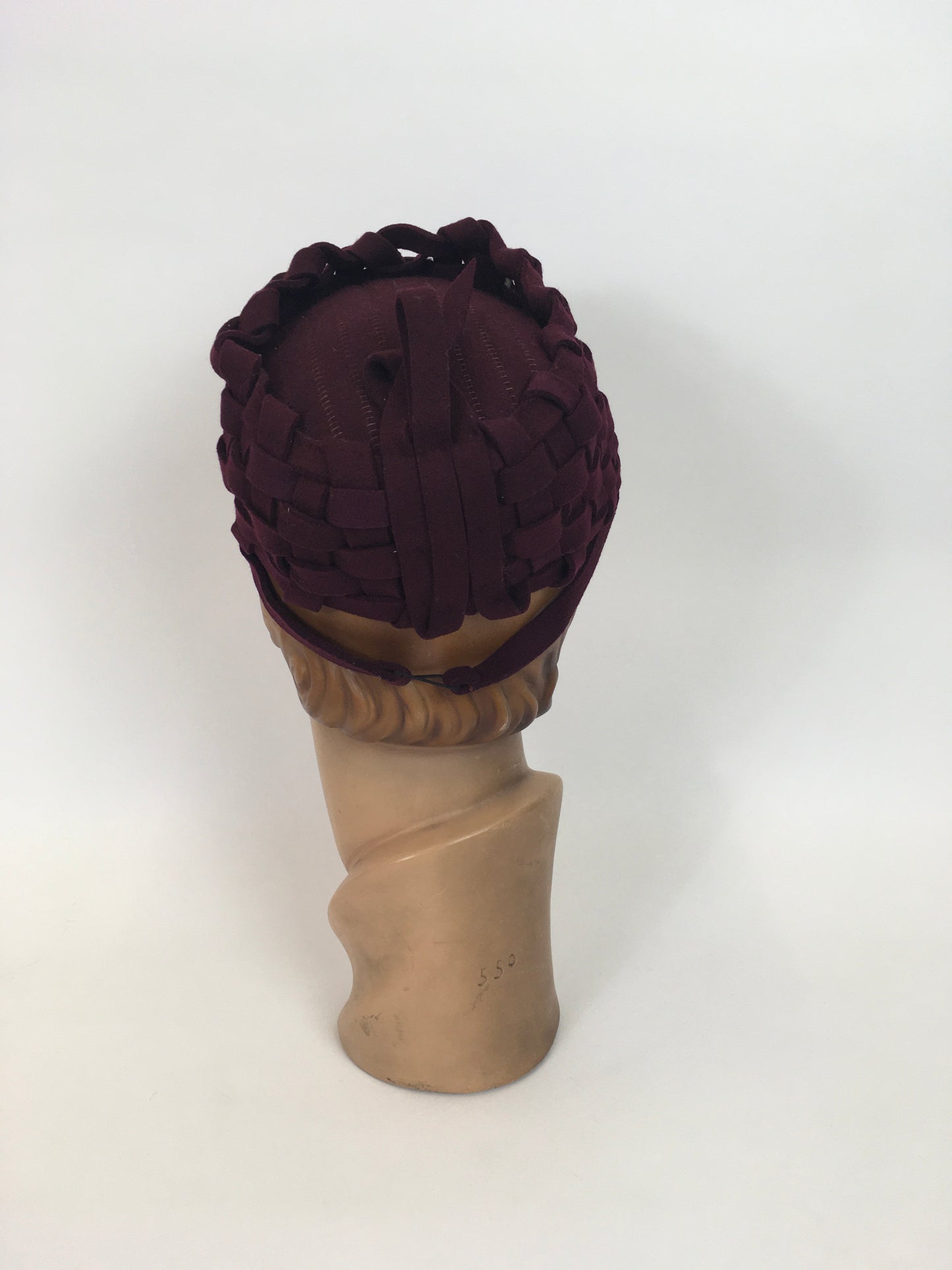 Original 1940s Deep Burgundy Felt Topper Hat - With Stunning Lattice Work Detailing