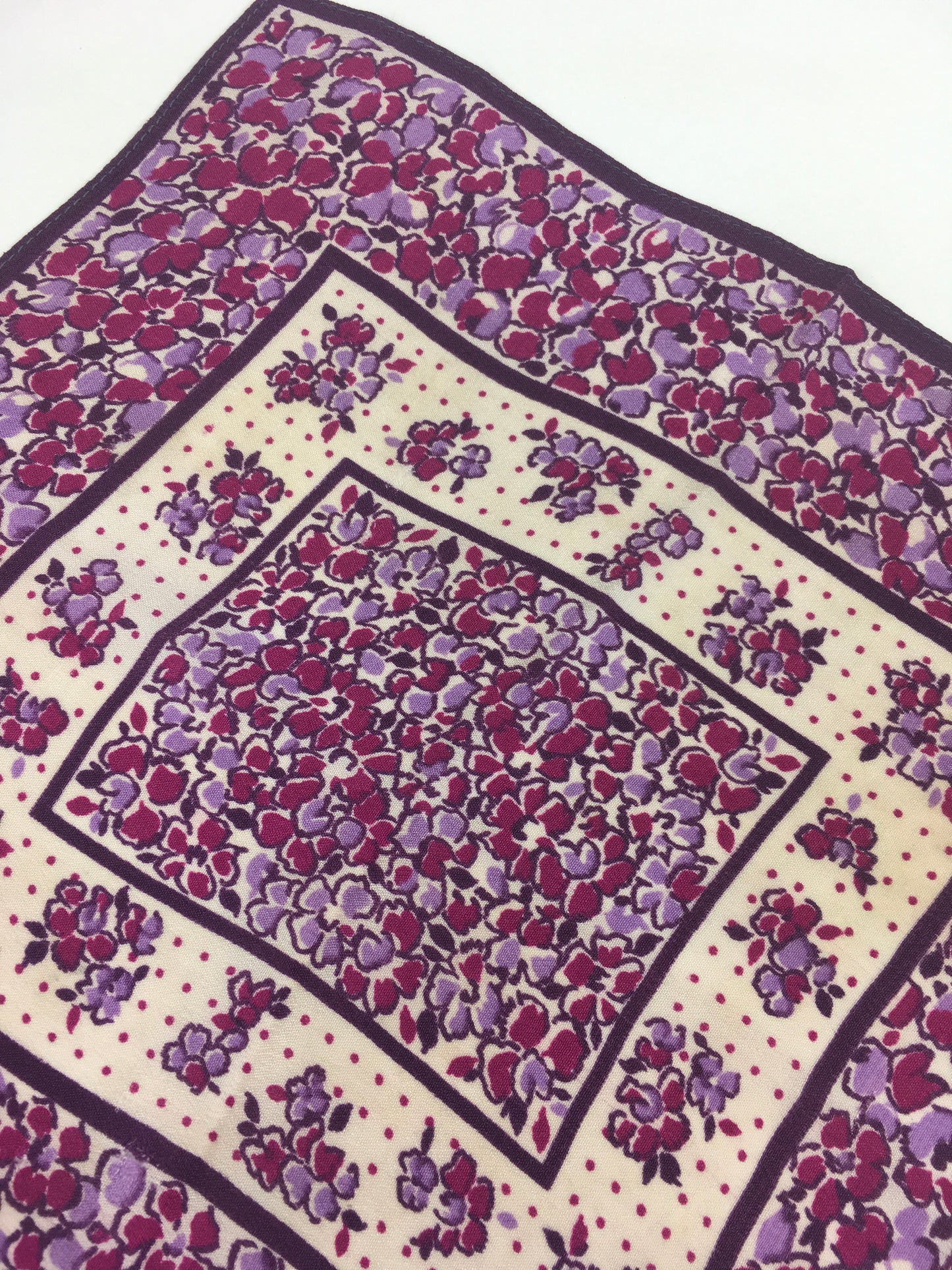 Original 1940’s Rayon Hankie - In a Mauve and Burgundy Floral