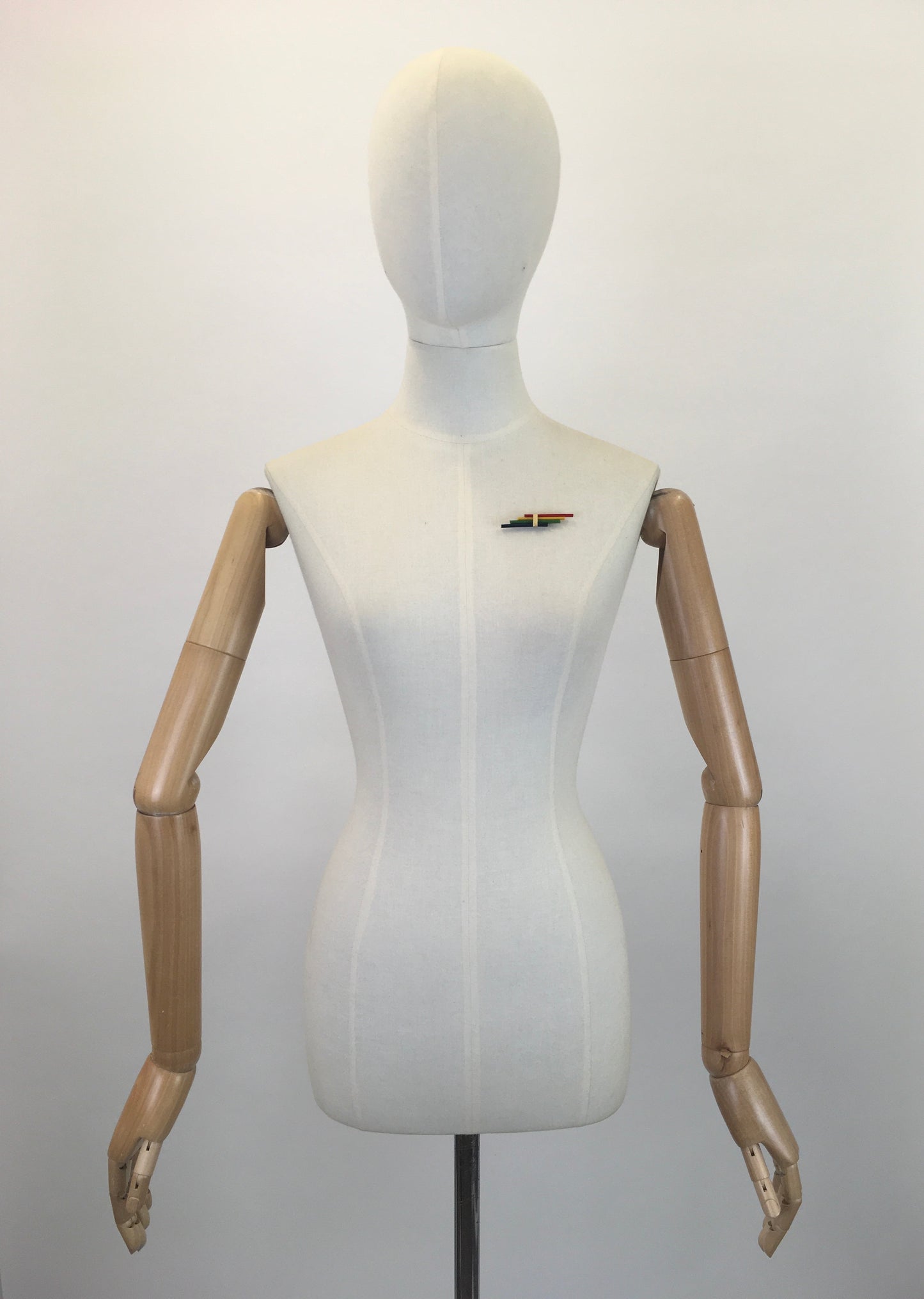 Original Stunning 1930's Celluloid Bar Brooch - In Striking Red, Yellow, Green & Blue