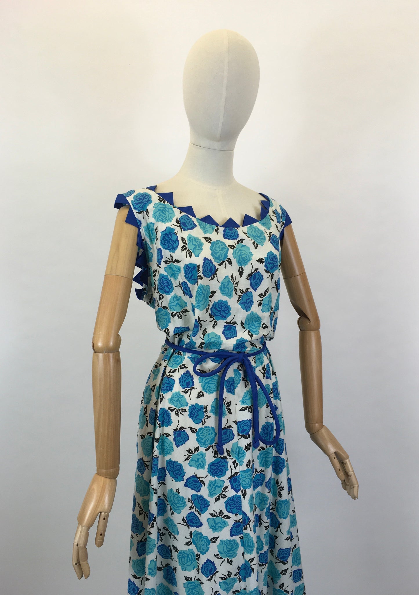 Original 1950’s VOLUP Cotton Day Dress - In A Stunning Blue Floral with Contrast Detailing