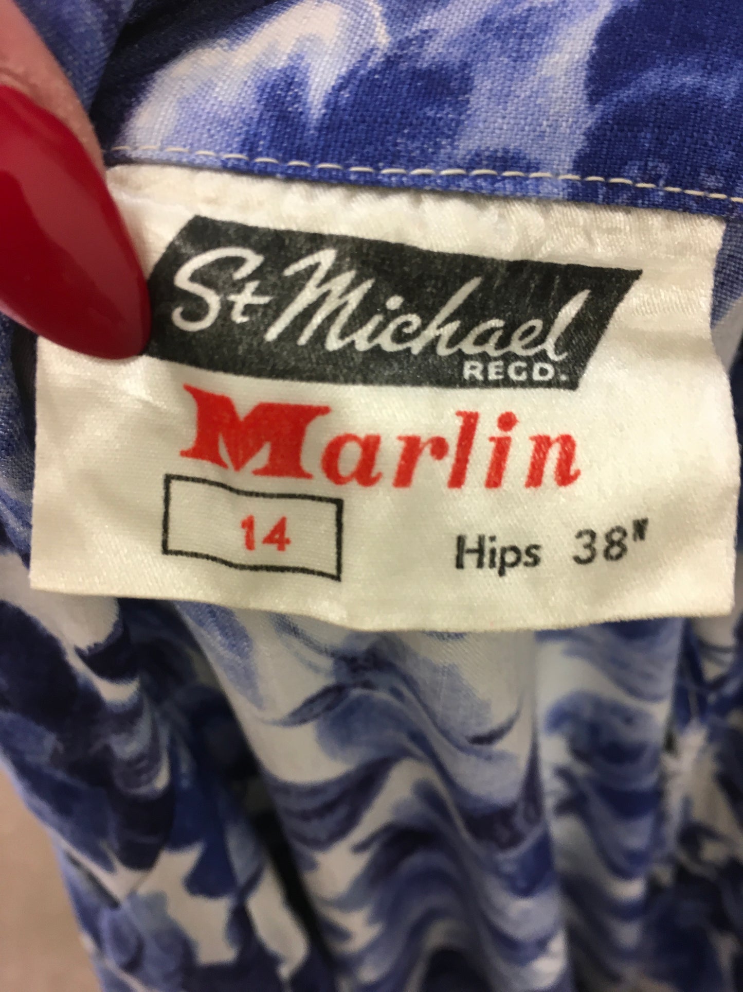 Original 1950’s Cute ‘ St.Michael ‘ Day Dress - In A Lovely Blue & White Floral Cotton