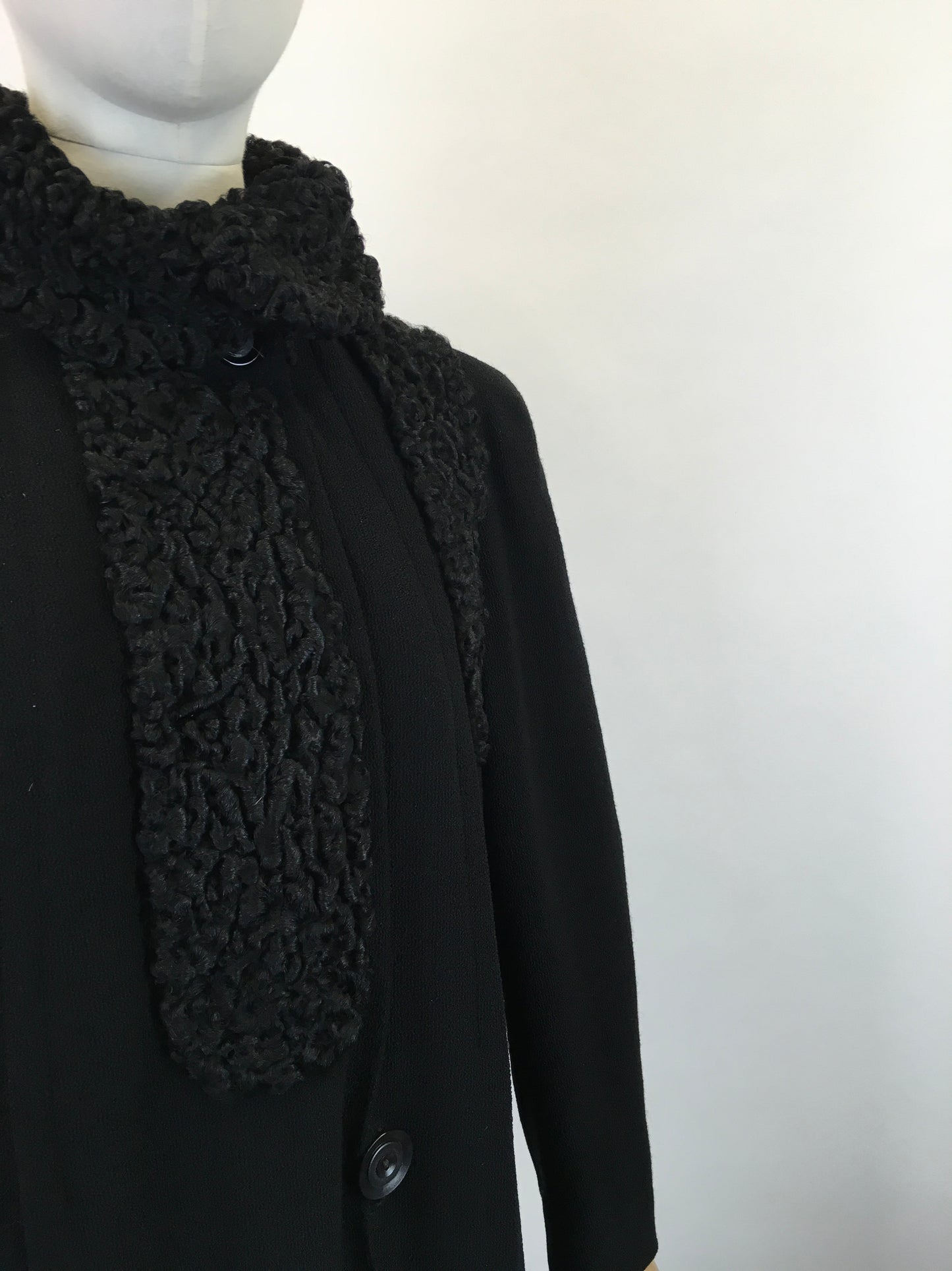 Original 1930's Sensational Black Coat - With Stunning Astrakhan Collar & Yokes