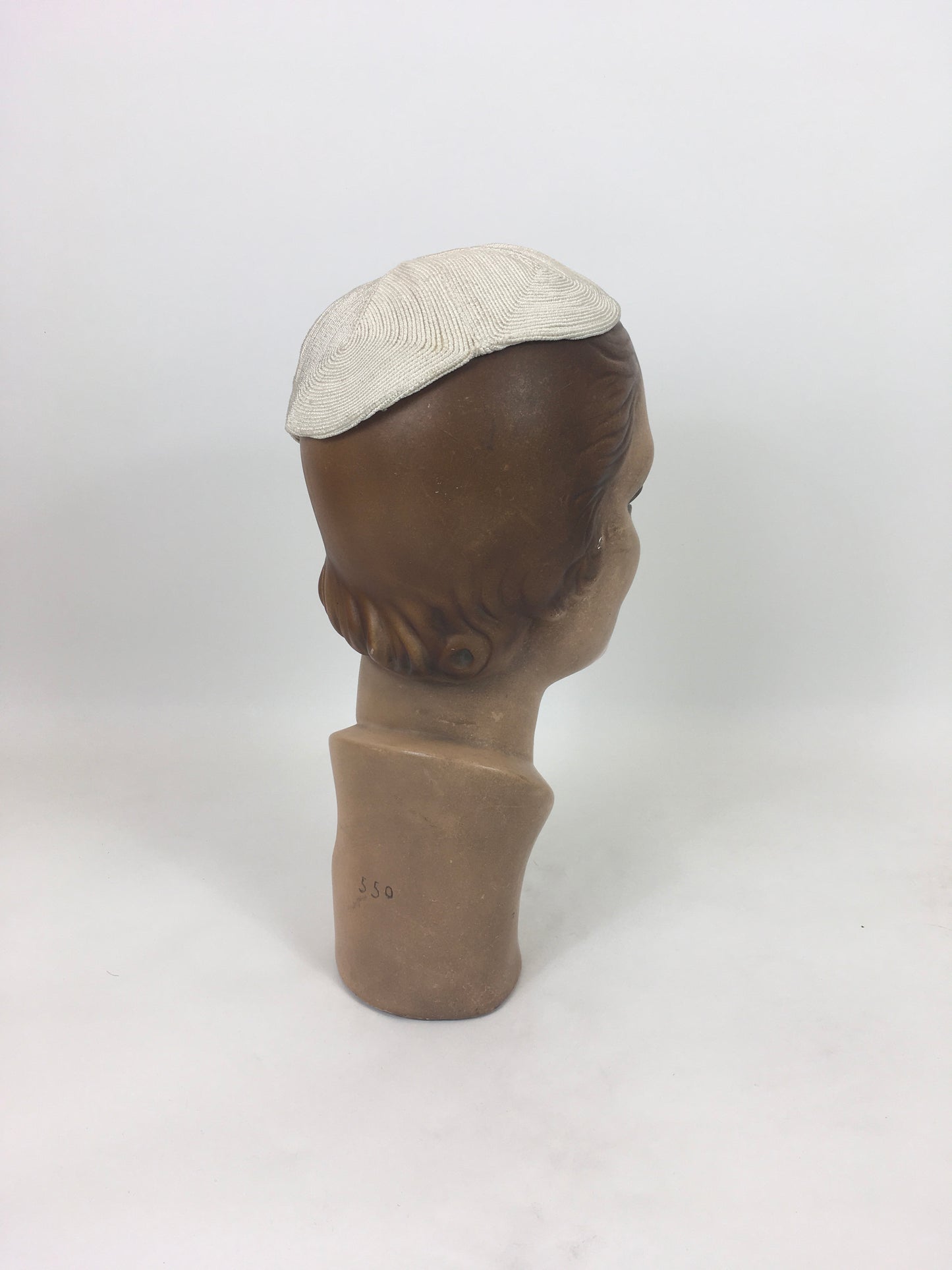 Original 1930's / 1940's Corde Skull Cap - In Off White with Hat Pin