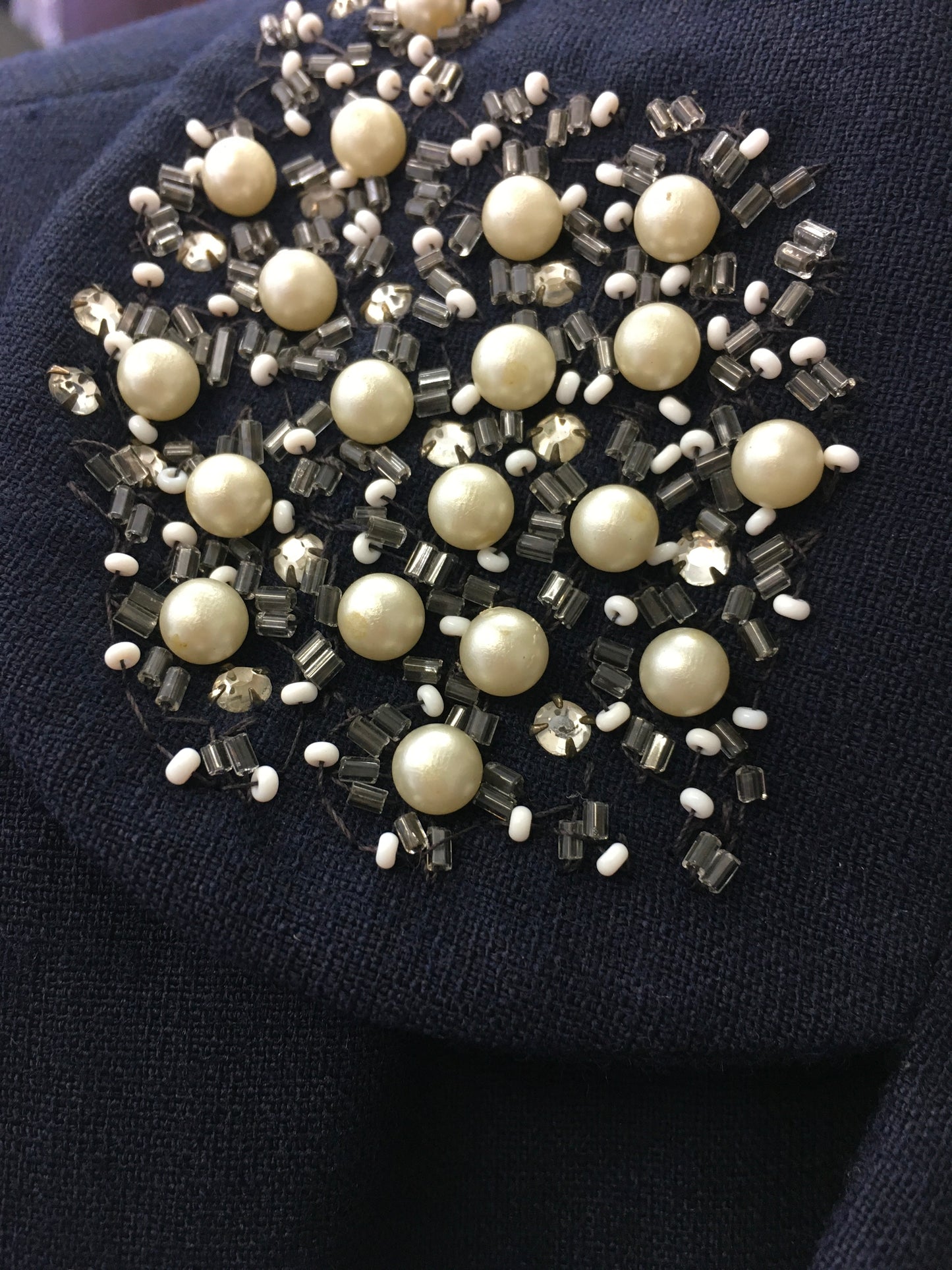 Original 1940’s NRA LABEL Navy Fitted Jacket - With Pearl & Beadwork Embelishment