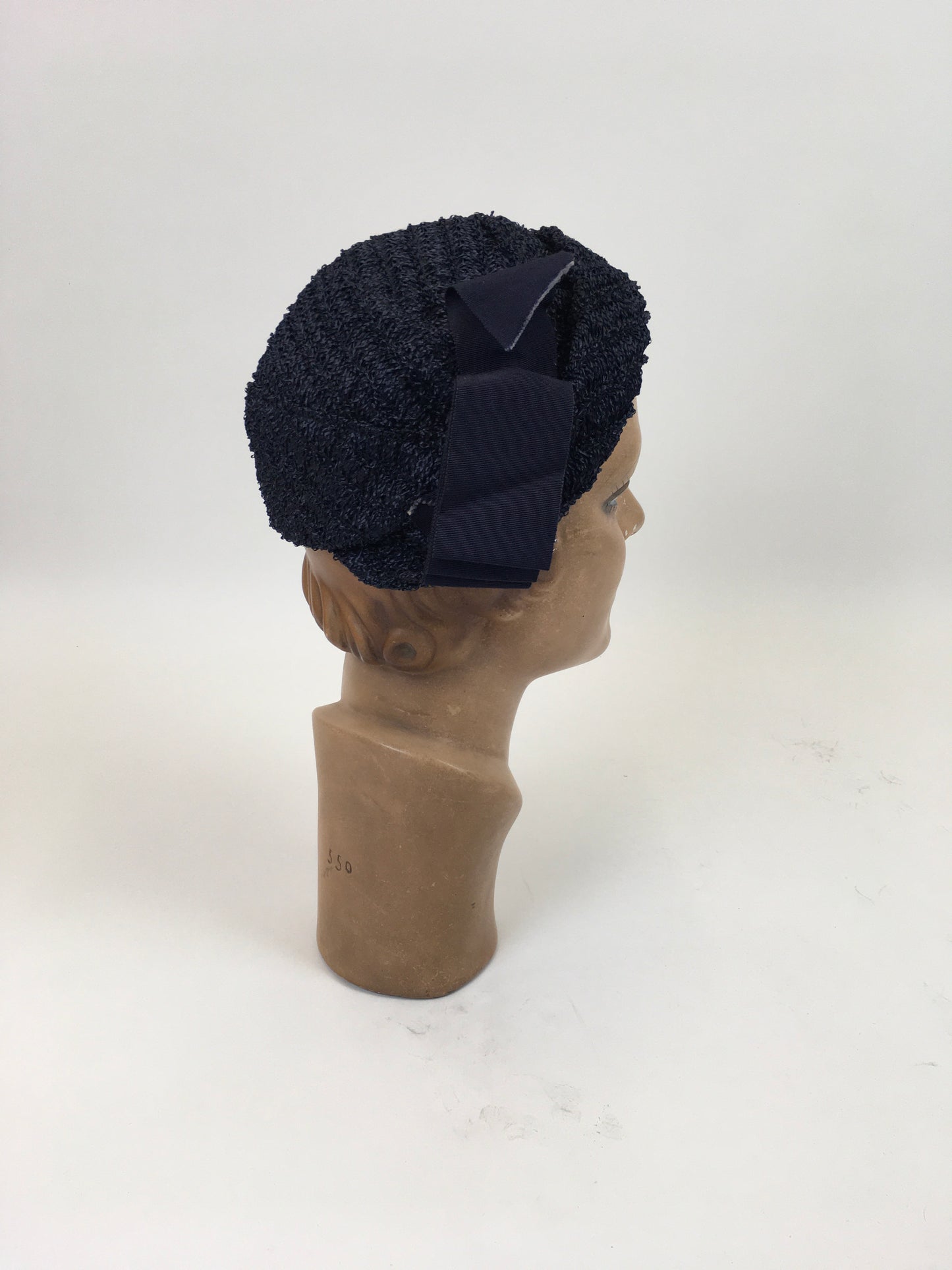 Original 1950’s Darling Raffia Headpiece in Navy - With Grosgrain Banding