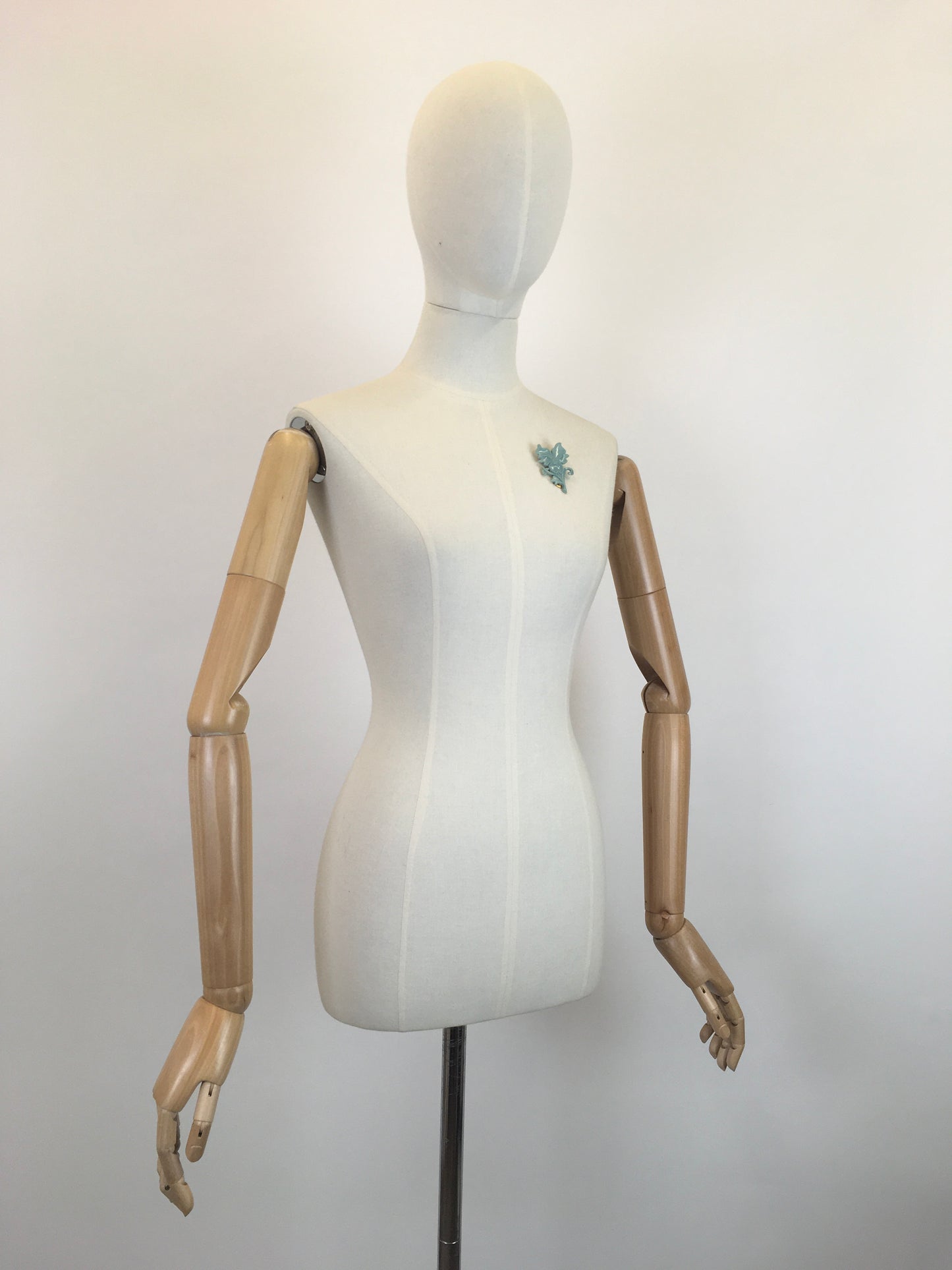 Original Late 1930’s Early 1940’s Plastic Floral Dress Clip - In Pale Duck Egg