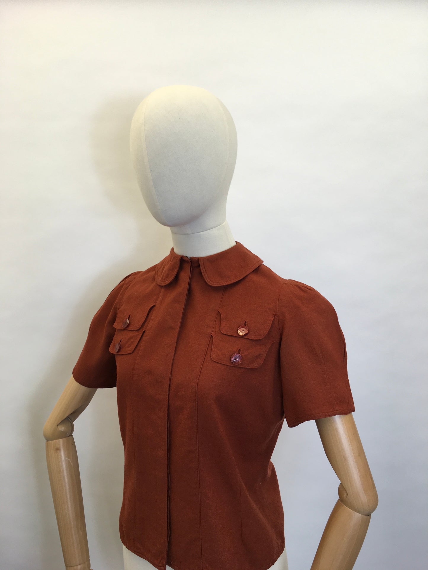 Original 1940’s Rust Blouse - Featuring Amazing Pocket Detailing & Collar