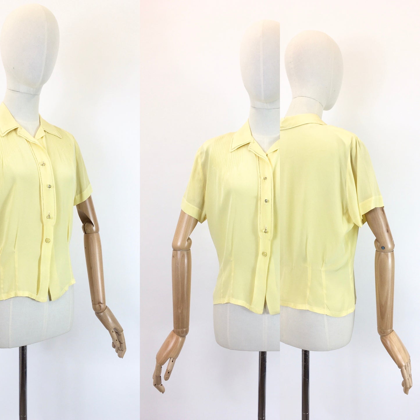 Original 1940’s Sheer Blouse In A Sunshine Yellow - With Stunning Stitch Work Detailing