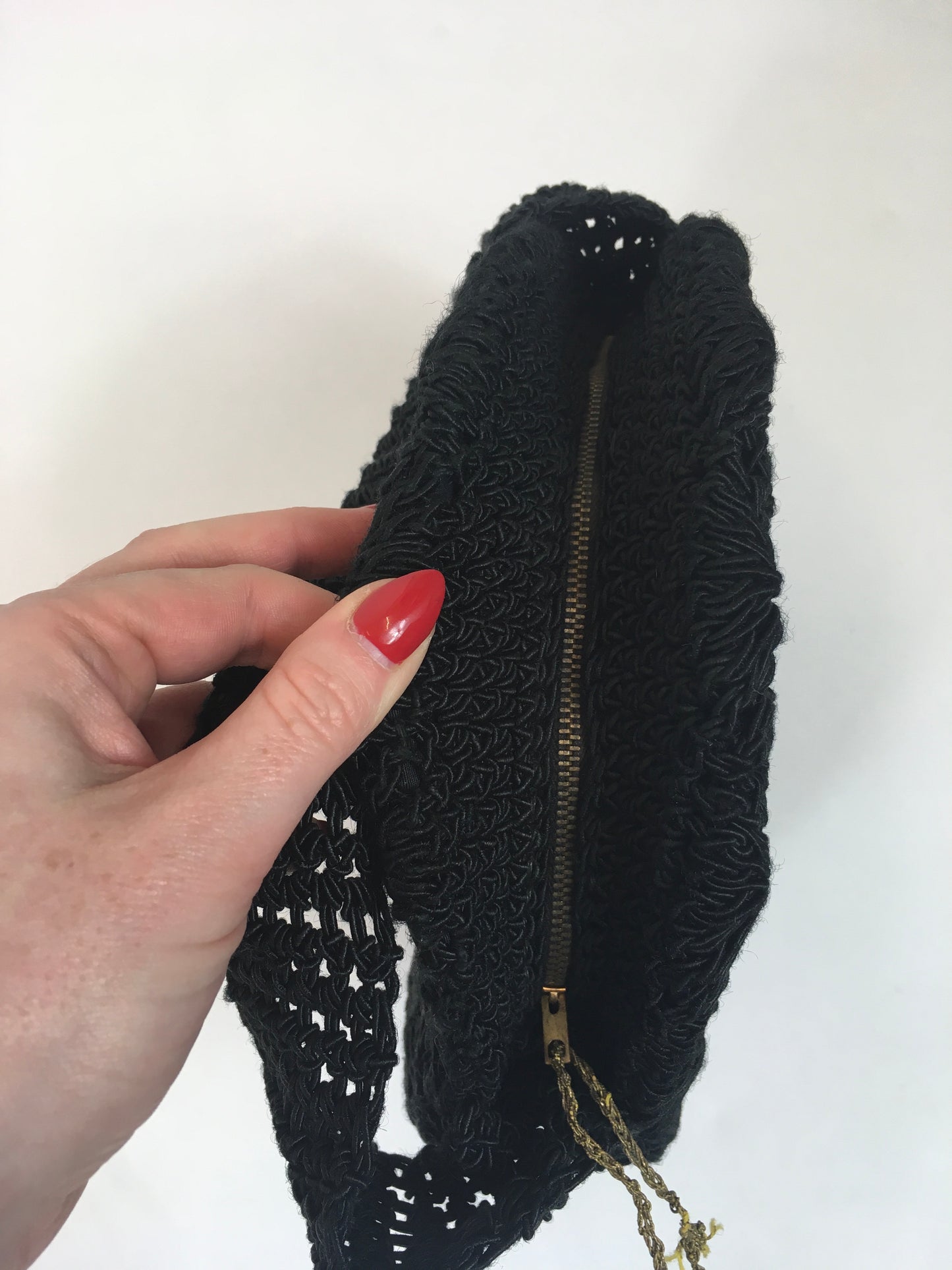 Original Late 1940's Circular Crochet Handbag - In Black