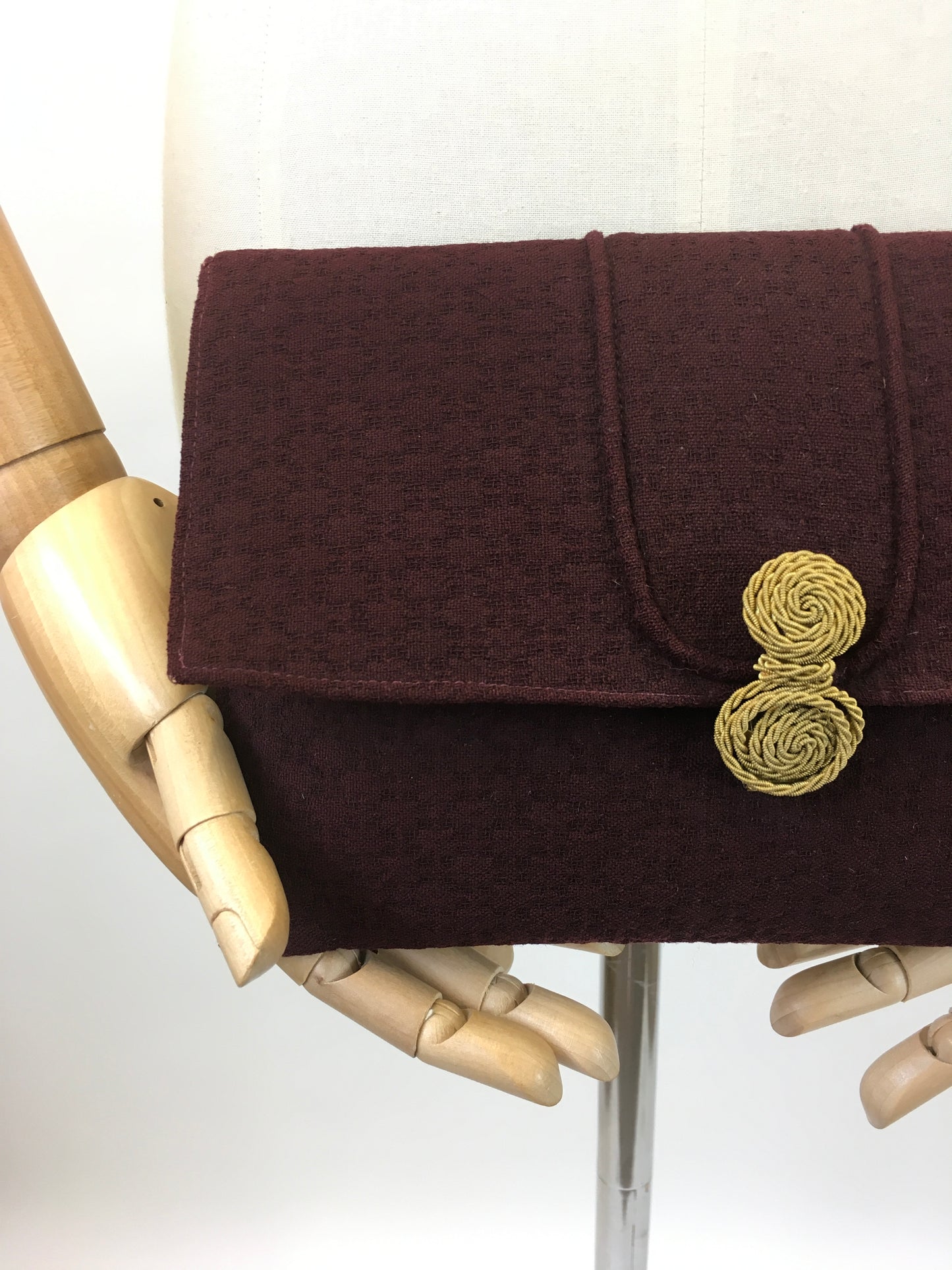 Original Darling 1930's Textured Crepe Clutch Bag - In A Deep Wine With Gold Clasp