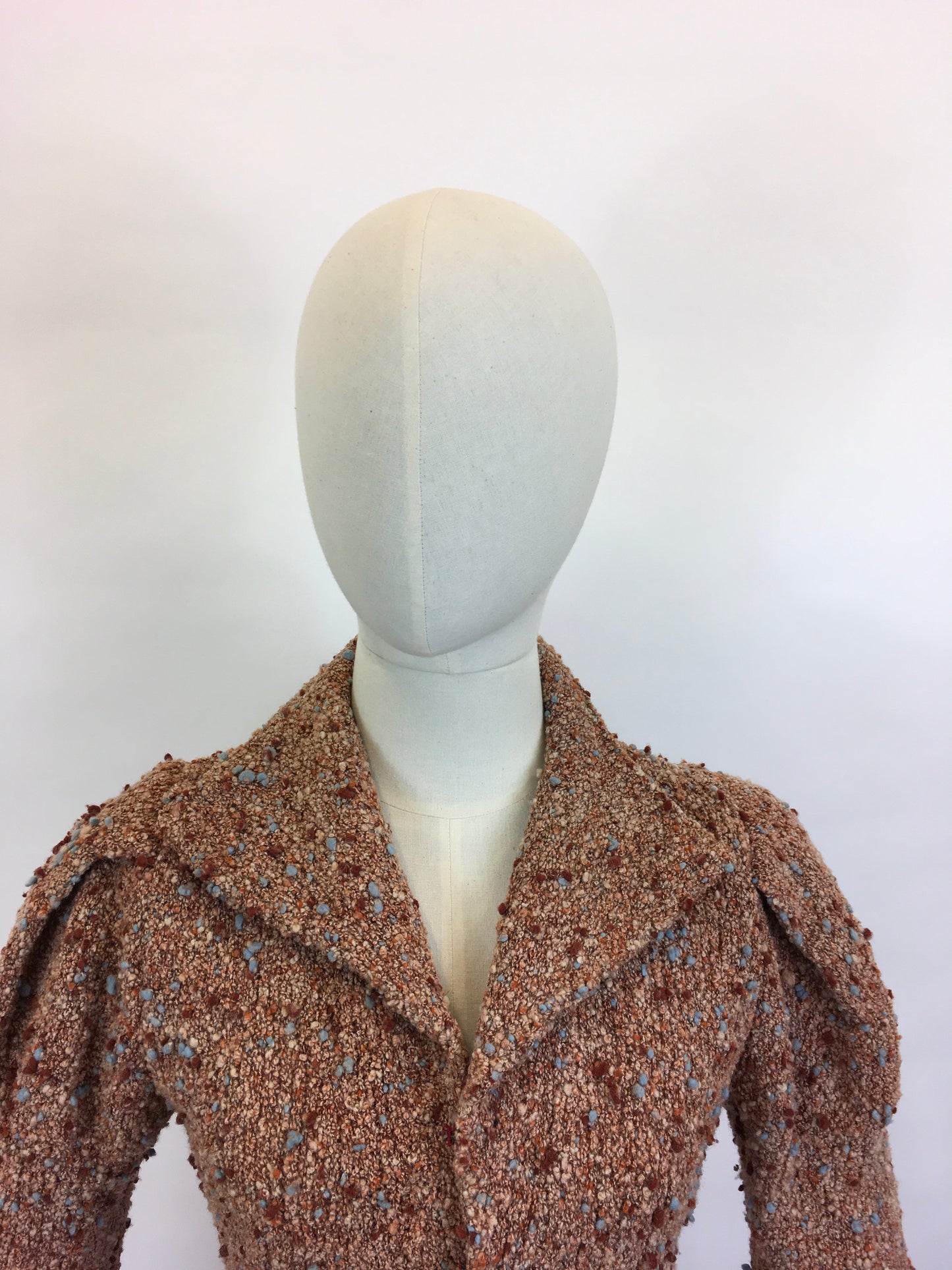 Original Late 1930’s Early 1940’s Knitted Cardigan / Jacket - In Pumpkin Spice, Soft Peach, Cinnamon and Powder Blue