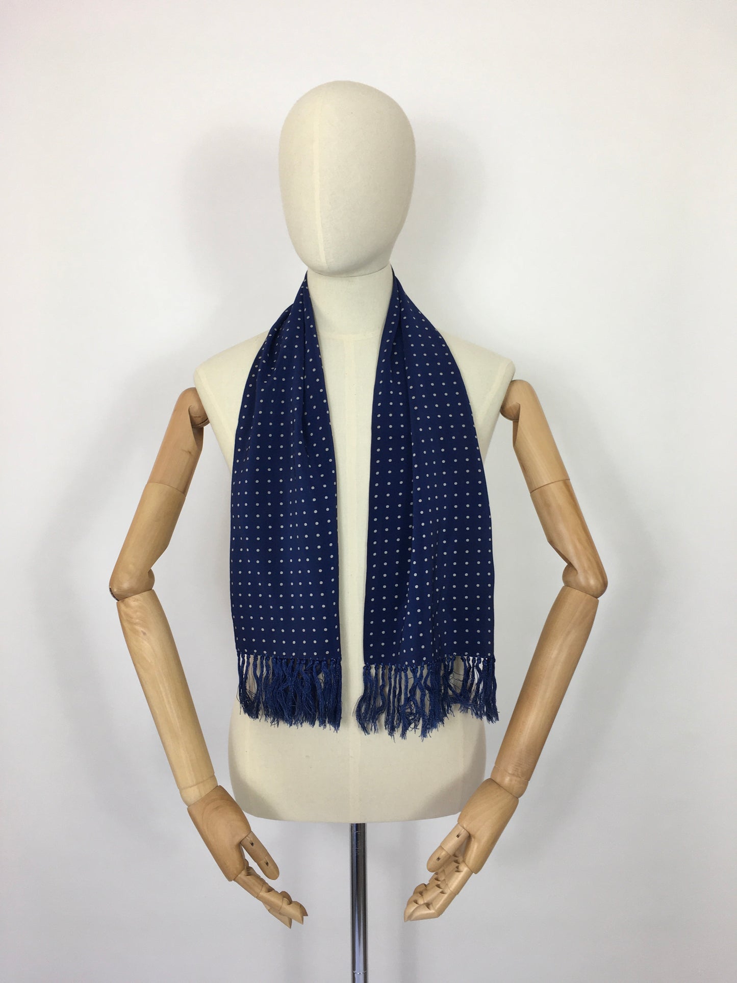 Original 1940’s Mens ‘  Tootal ‘ Silk Scarf - In a Lovely Airforce Blue and White Polka Dot
